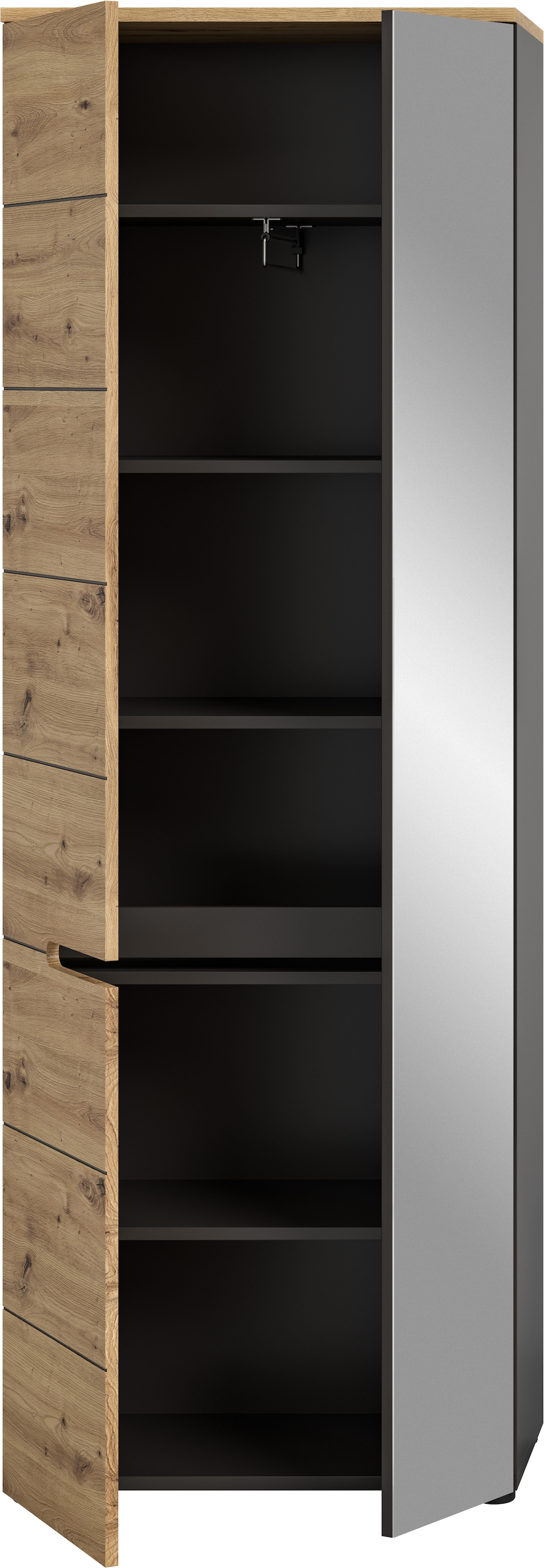 INOSIGN Garderobenschrank »Rehat, Höhe: 190cm, in Basalt grau/ Artisan Eiche, 2 Türen, 6 Fächer«, Garderobe, Flurschrank, Dielenschrank, Kleiderschrank, Garderobenmöbel