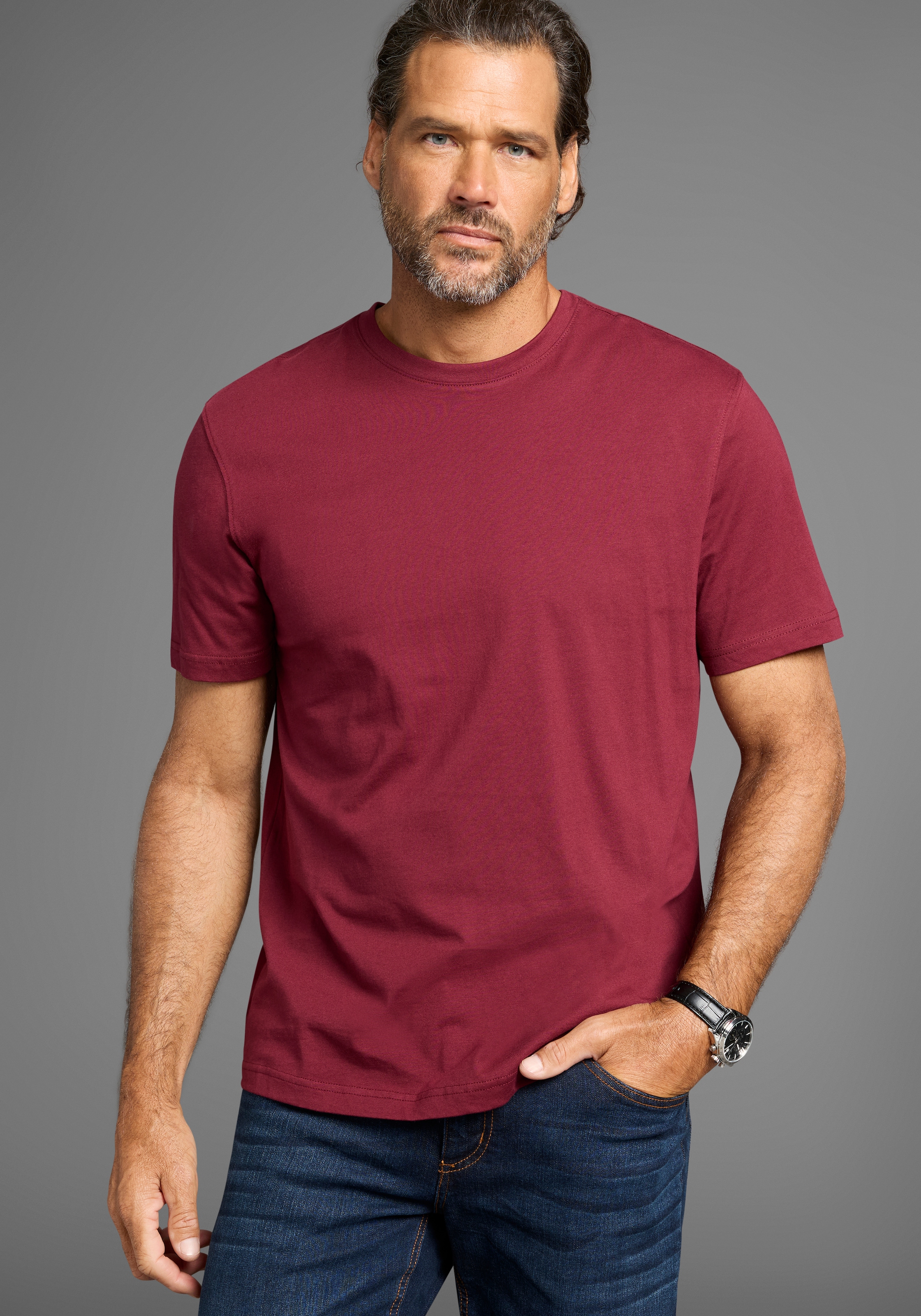 Man's World Rundhalsshirt, (5er-Pack), Kurzarm, Regular Fit, unifarben, Rundhals, aus Baumwolle