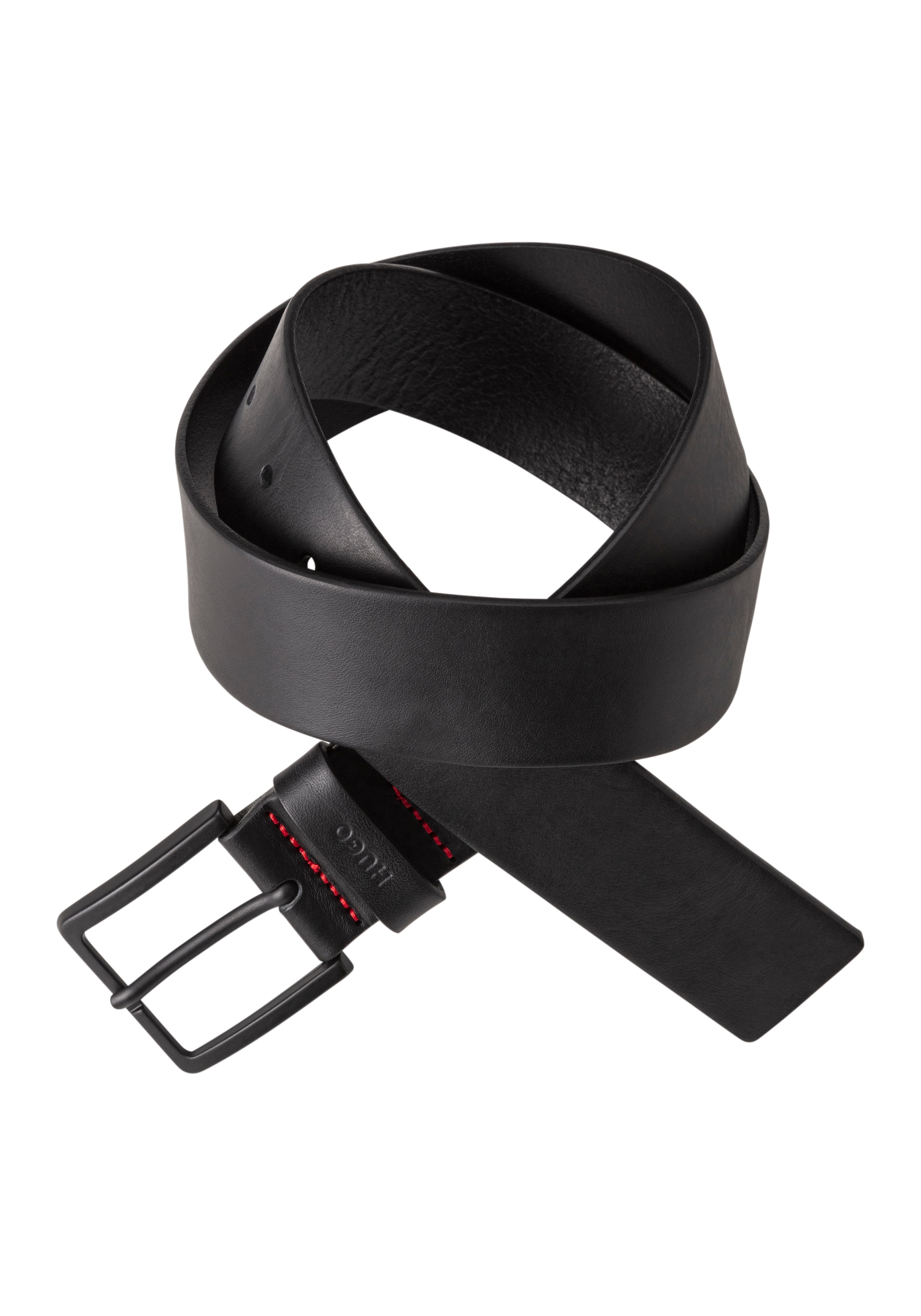 HUGO Ceinture en cuir »Gionios-B_Sz40«, Boss-Prägung am Verschluss, rote Ziernaht