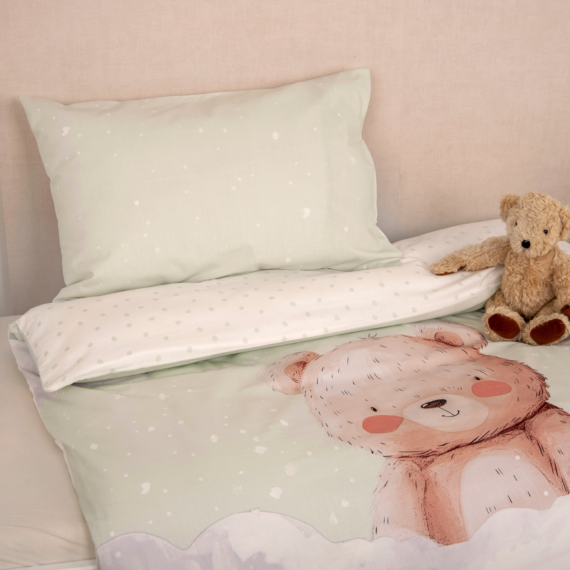 GOODproduct Kinderbettwäsche »Kleiner Liebling in Gr. 100x135 und 135x200 cm« 2 Stk. aus Baumwolle, mit niedlichem Bärenmotiv & Schriftzug, Babybettwäsche