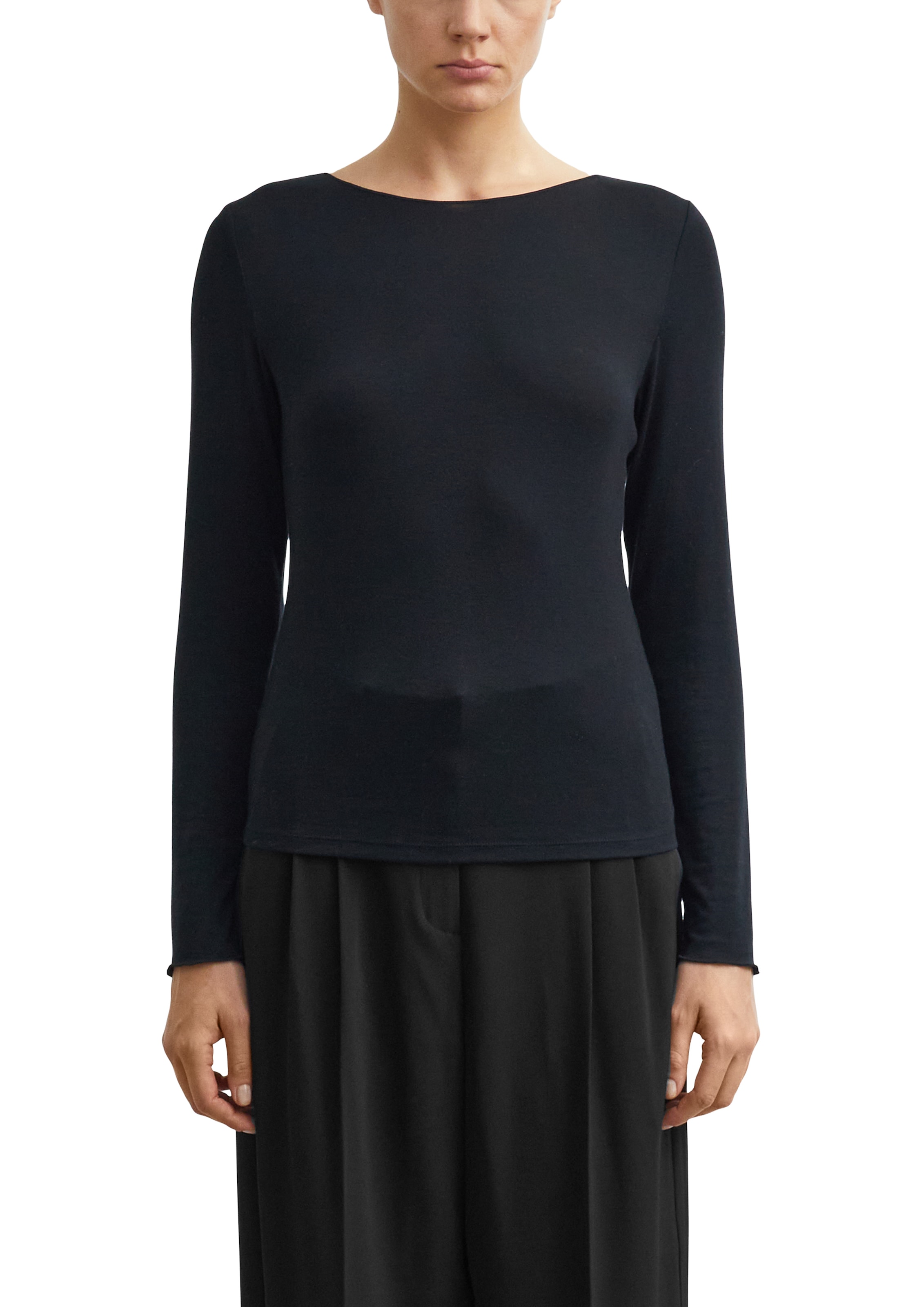Comma Langarmshirt mit U-Boot-Ausschnitt / leicht transparent