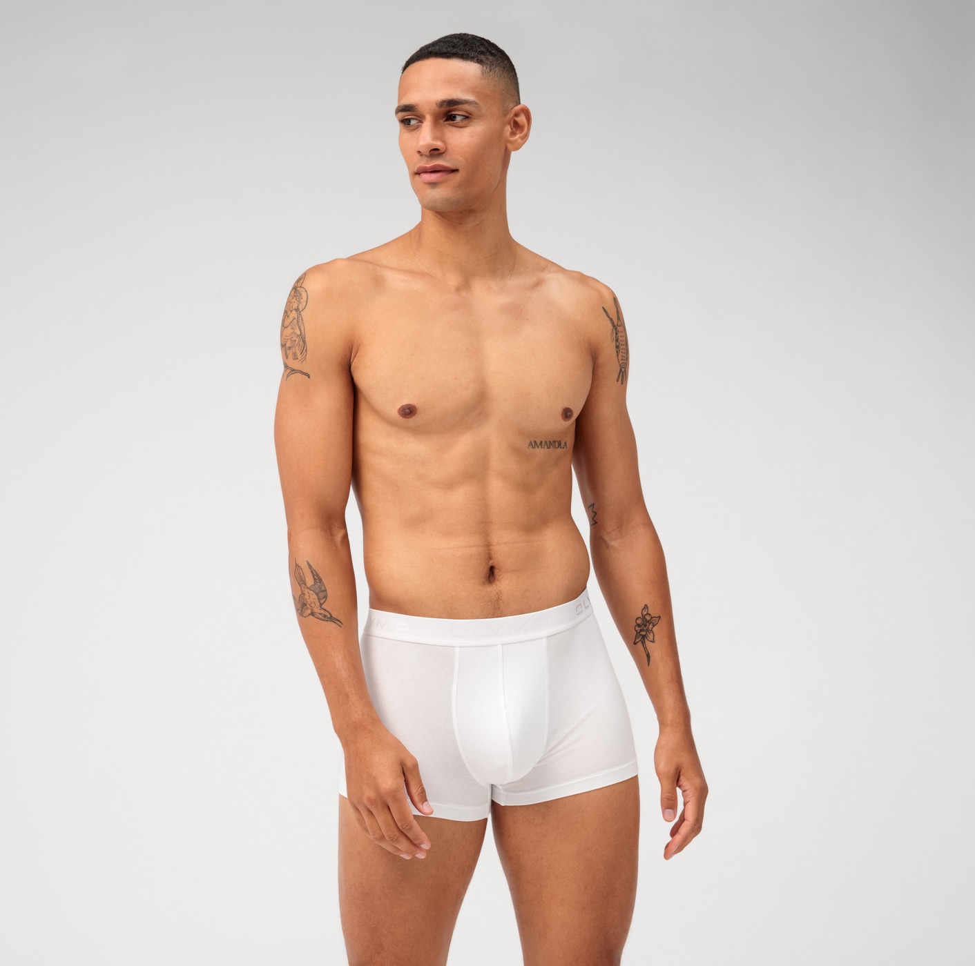 OLYMP Boxershorts Packung, 3er, 3 Stk. mit Ton-in-Ton Markenlogo