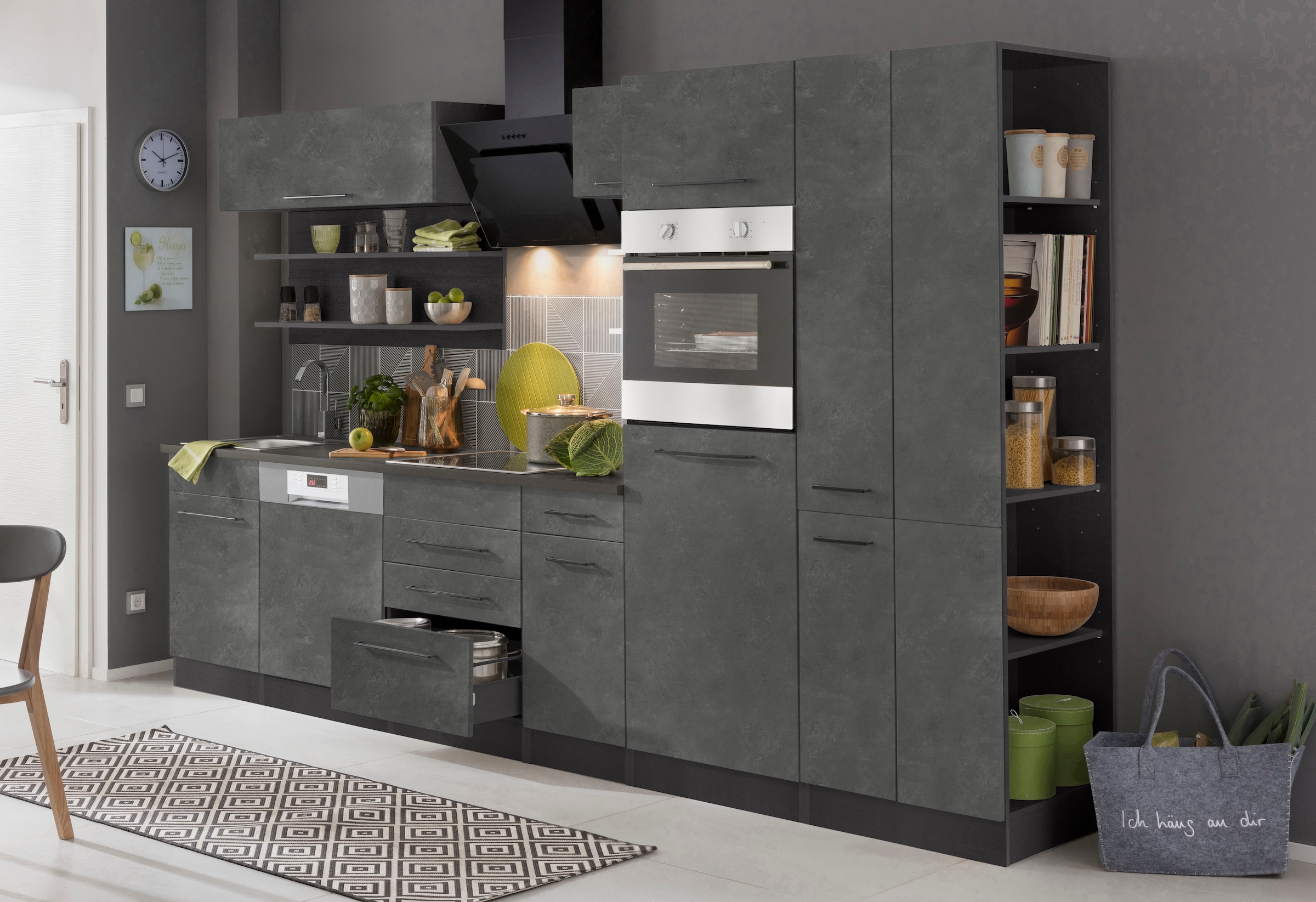 KOCHSTATION Kitchenette »KS-Tulsa« sans appareils électriques, largeur 300 cm, poignées métal noires, façades MDF