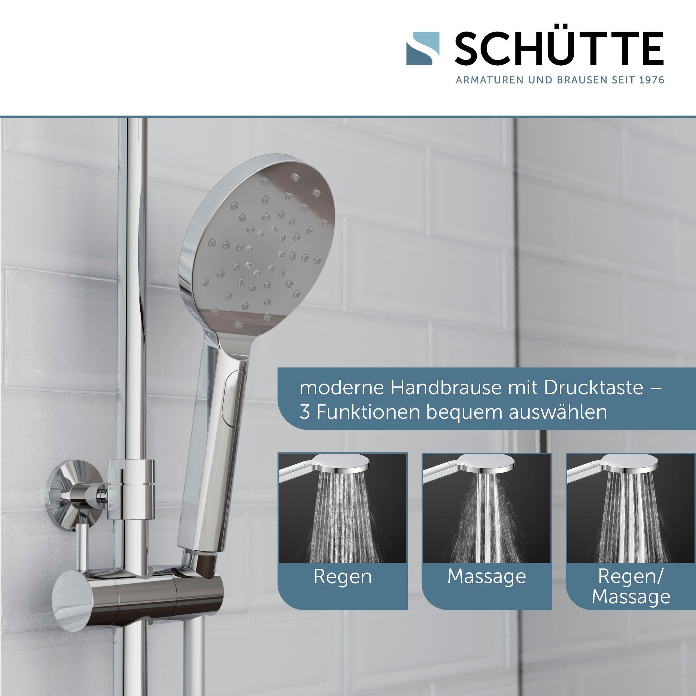 Schütte Brausegarnitur »Aquastar«, Regendusche, Edelstahl, mit Ablage, Handbrause mit 3 Funktionen
