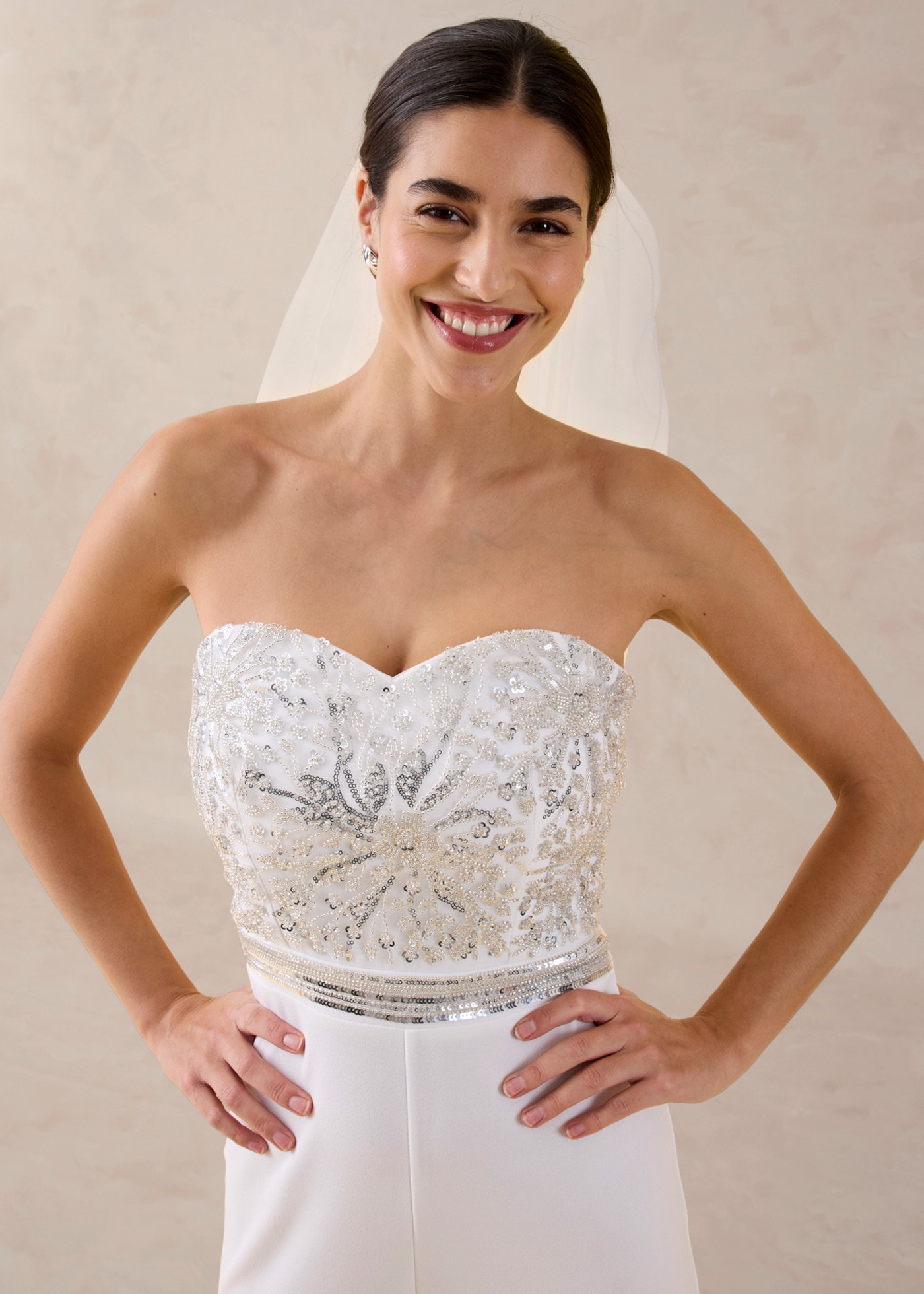 bonprix Overall Slim Fit Passform, mit Bustier-Ausschnitt, aus strukturiertem Crepe