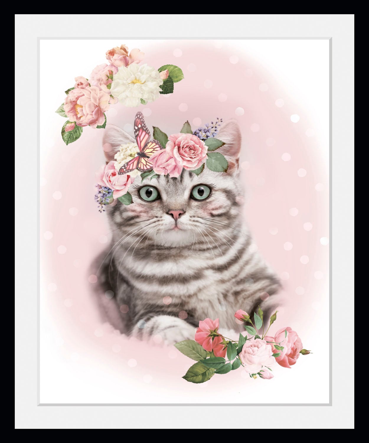 Image of queence Bild "Simbah" Blumen Haustiere Katze Katzenbilder 1 Stk. tlg. HD Premium Poster-Druck inkl. Holzrahmen