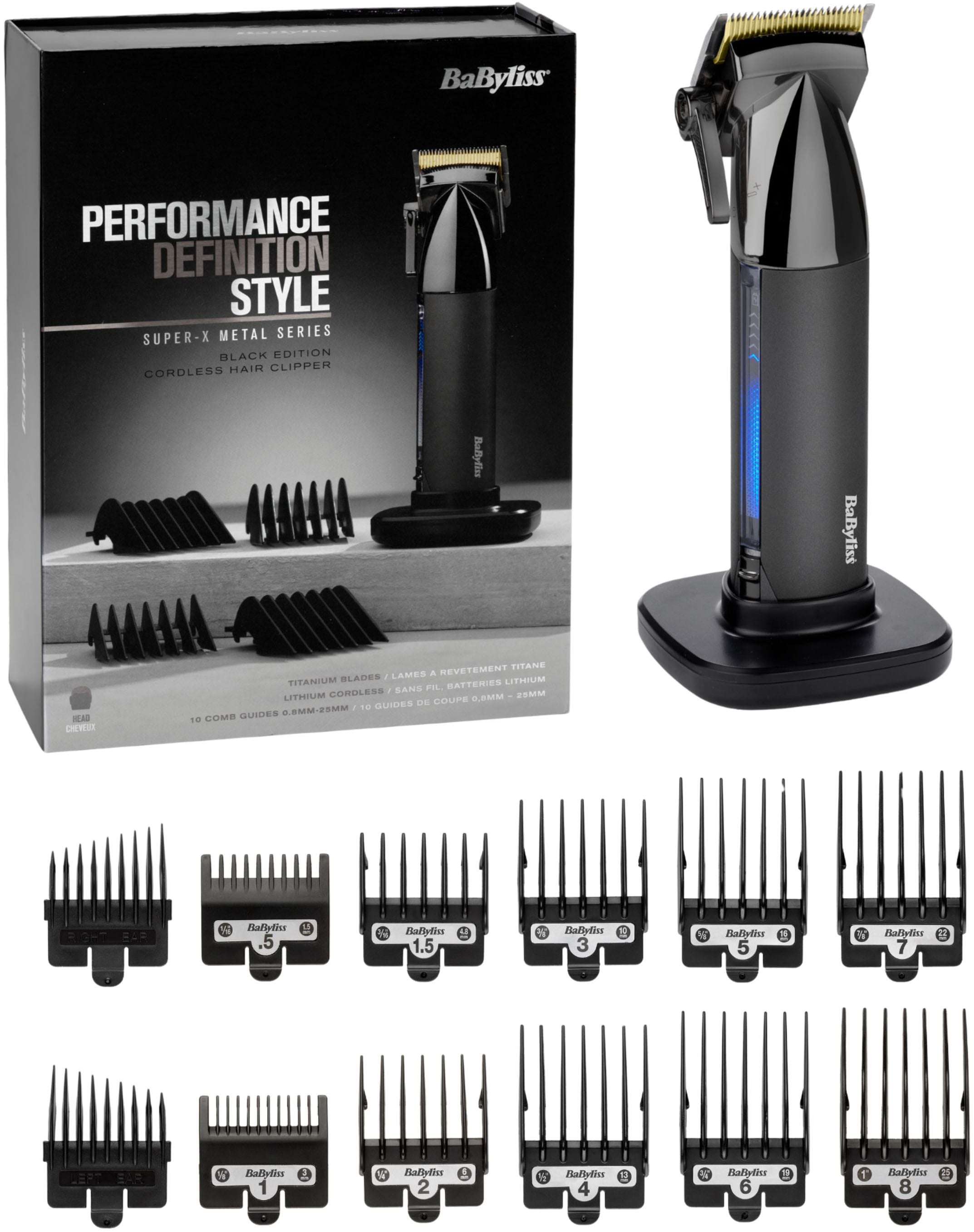 Image of BaByliss Haarschneider "Super X-Metal Haarschneider professionell, E991E" 1 Aufsätze Haarschneidemaschinen Set mit 10 Aufsätzen und 50 Schnittlängen