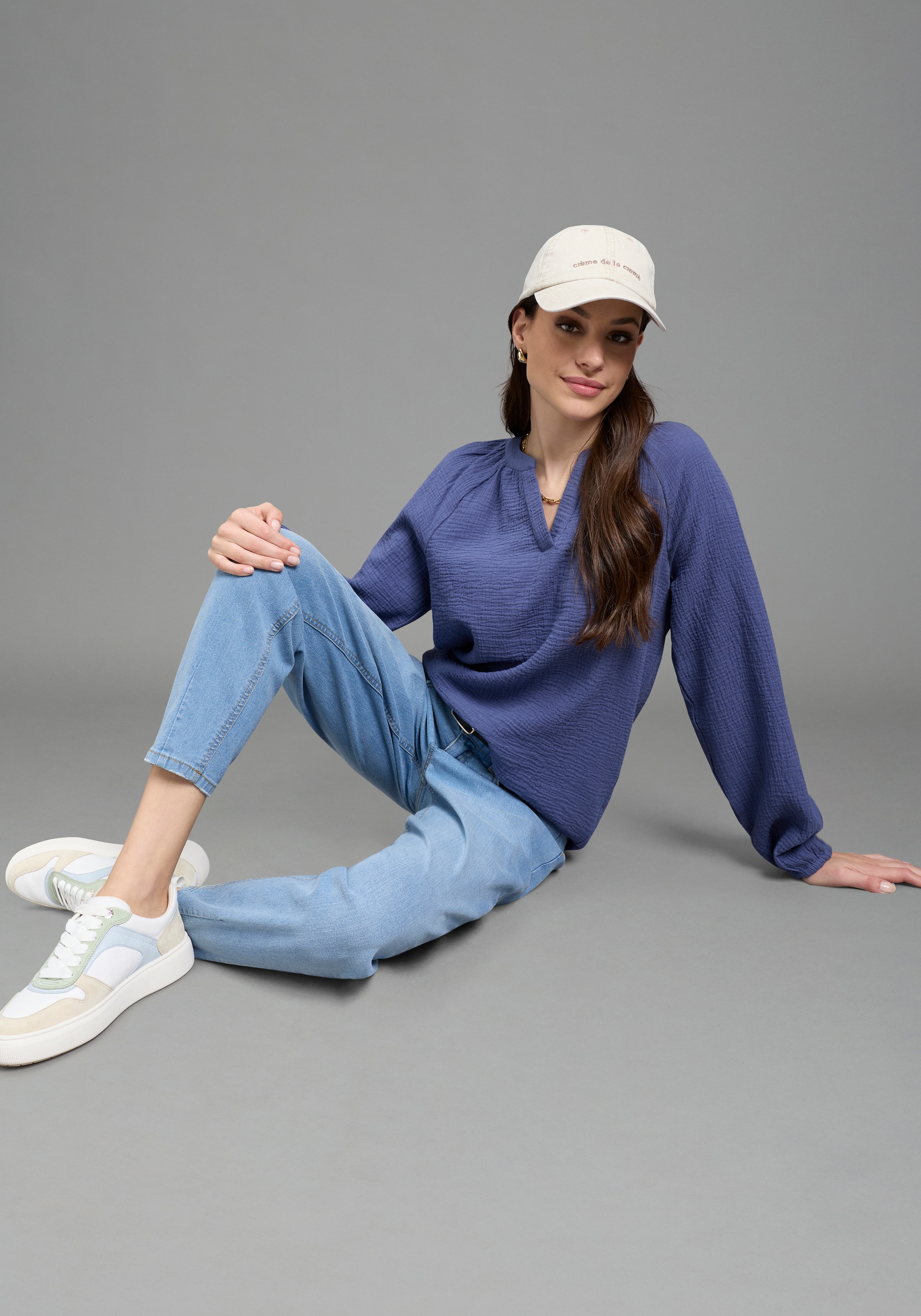 Laura Scott Blouse à enfiler feminin geschnitten, aus Baumwolle, unifarben