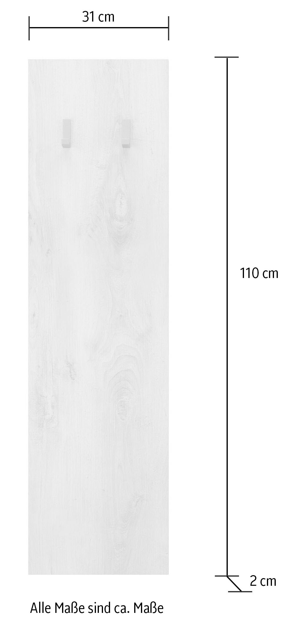 INOSIGN Garderobenpaneel »Wandpaneel mit 2 Haken Breite 31 cm, Höhe 110 cm, Wandgarderobe,«, Höhe 110 cm
