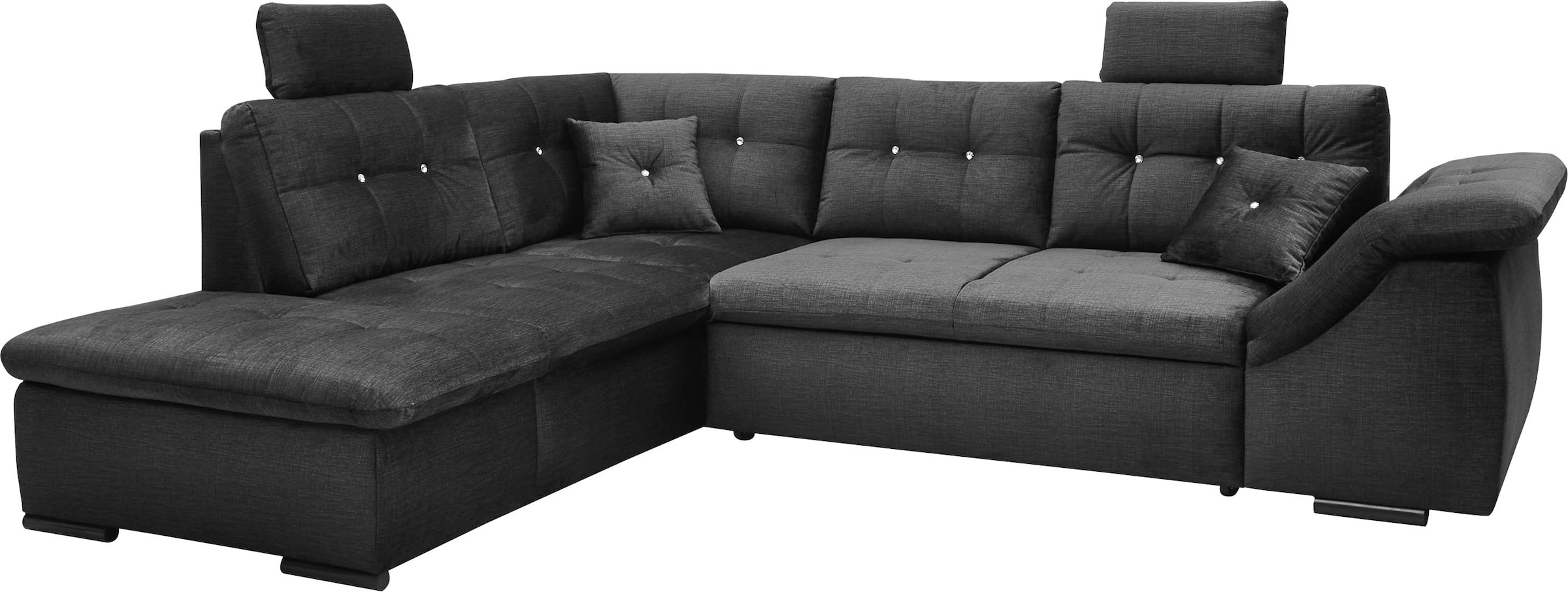 ED EXCITING DESIGN Ecksofa »Bolonia L-Form«, mit Bettfunktion, Bettkasten, Kopfstützen & 2 Zierkissen, Strasstein