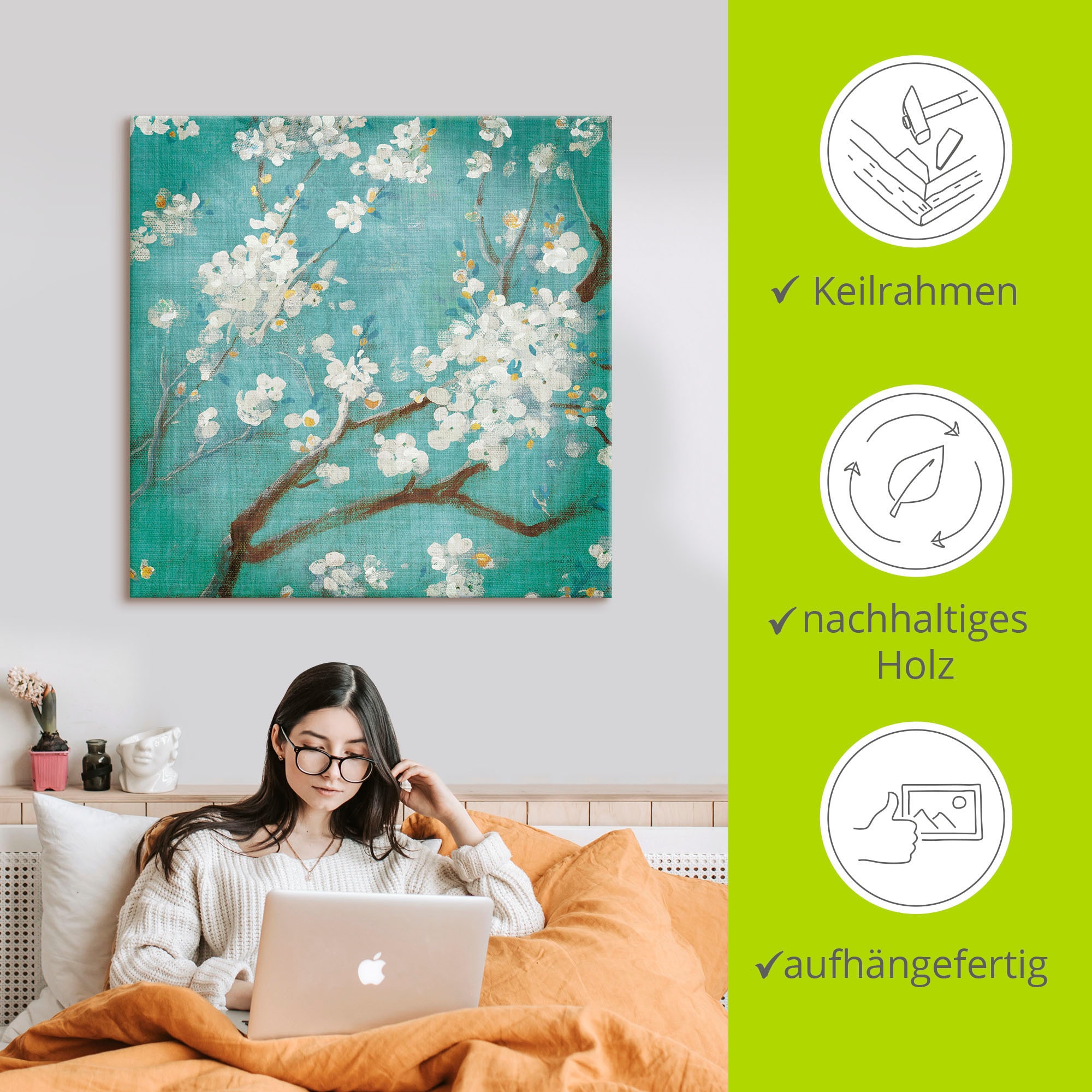 Artland Tableau sur toile »Weisse Kirschblüten I« 1 cuis tlg. auf Holzrahmen gespannt