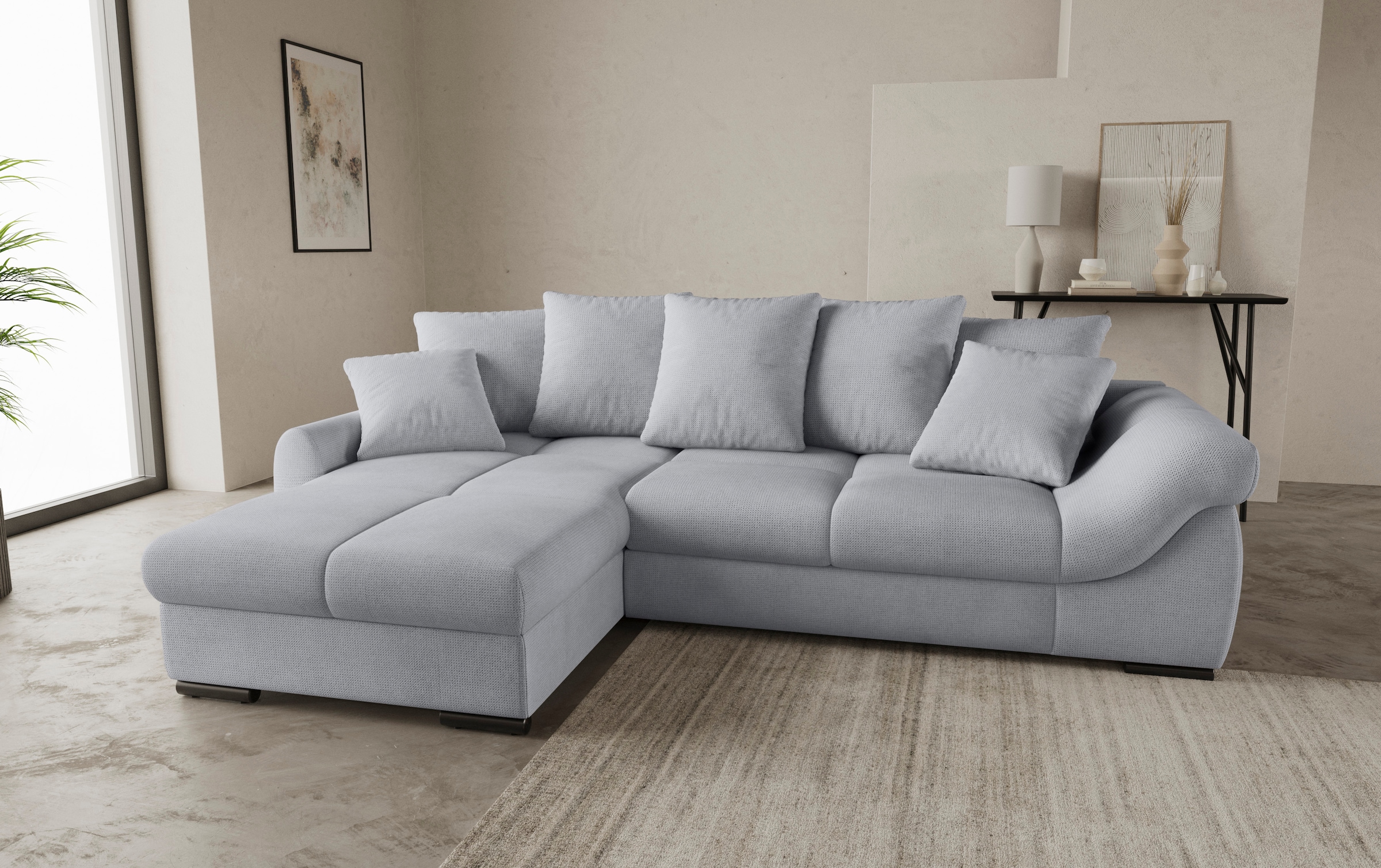 Mr. Couch Ecksofa »Livorno L-Form«, inkl. Hochschläfer-Bettauszug, XL-Bettkasten weiss beschichtet