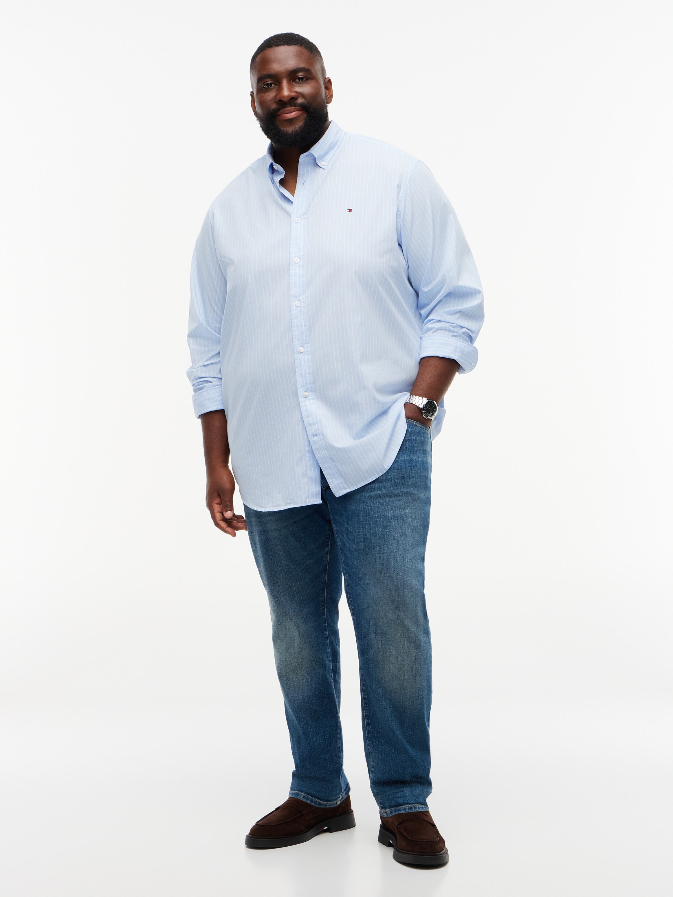 Tommy Hilfiger Big & Tall Chemise à manches longues »BT-CORE HAIRLINE POPLIN RF« avec col boutonné, coupe régulière
