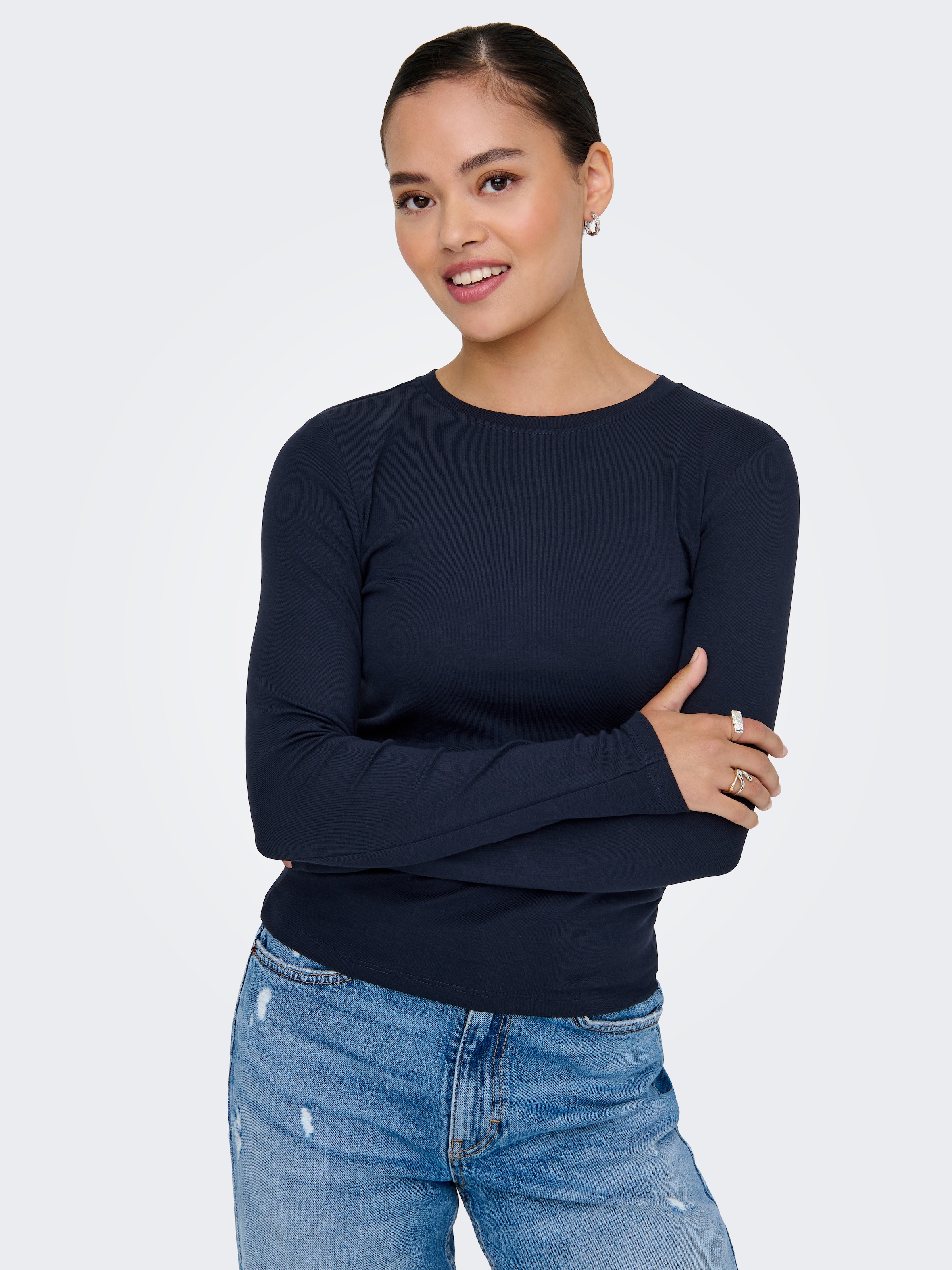 Image of ONLY Langarmshirt "ONLRILEY O-NECK L/S TOP JRS" Baumwollmischung