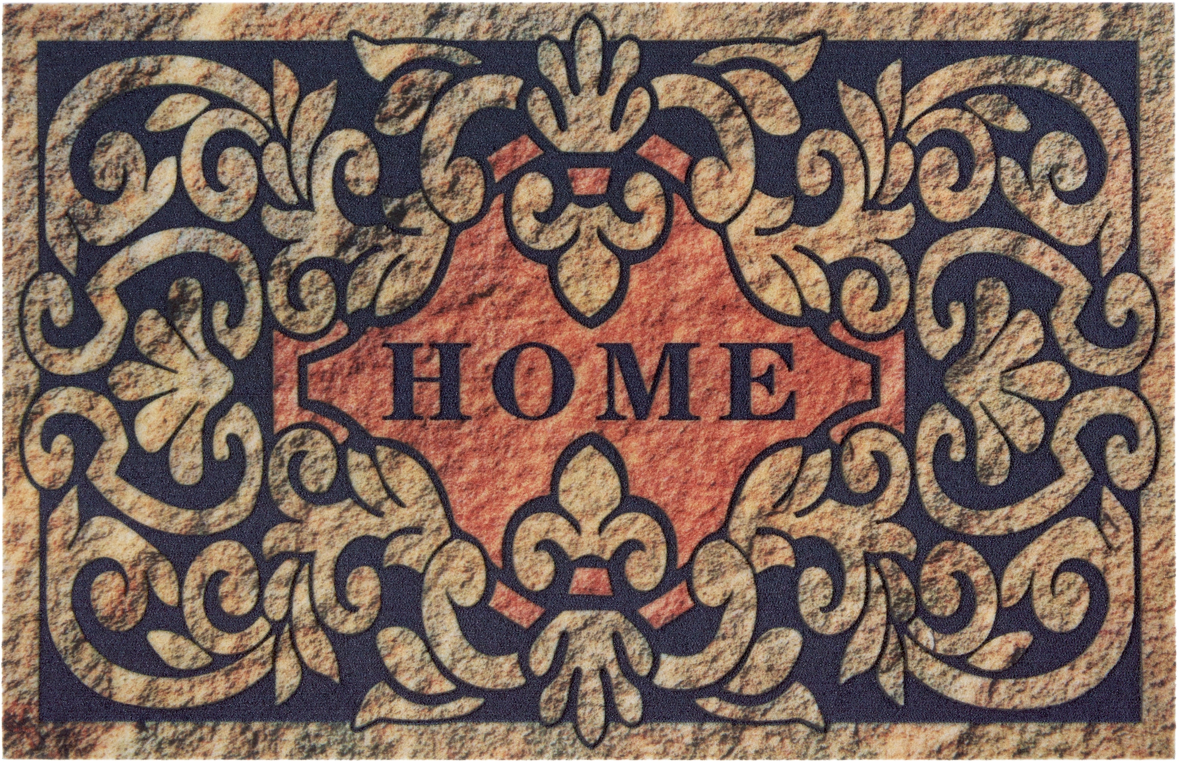 prix affaire »Home bas Robust, à Home Pflegeleicht, ornament«, rechteckig, Schrift-Design, Rutschfest Fussmatte mit Spruch, Design