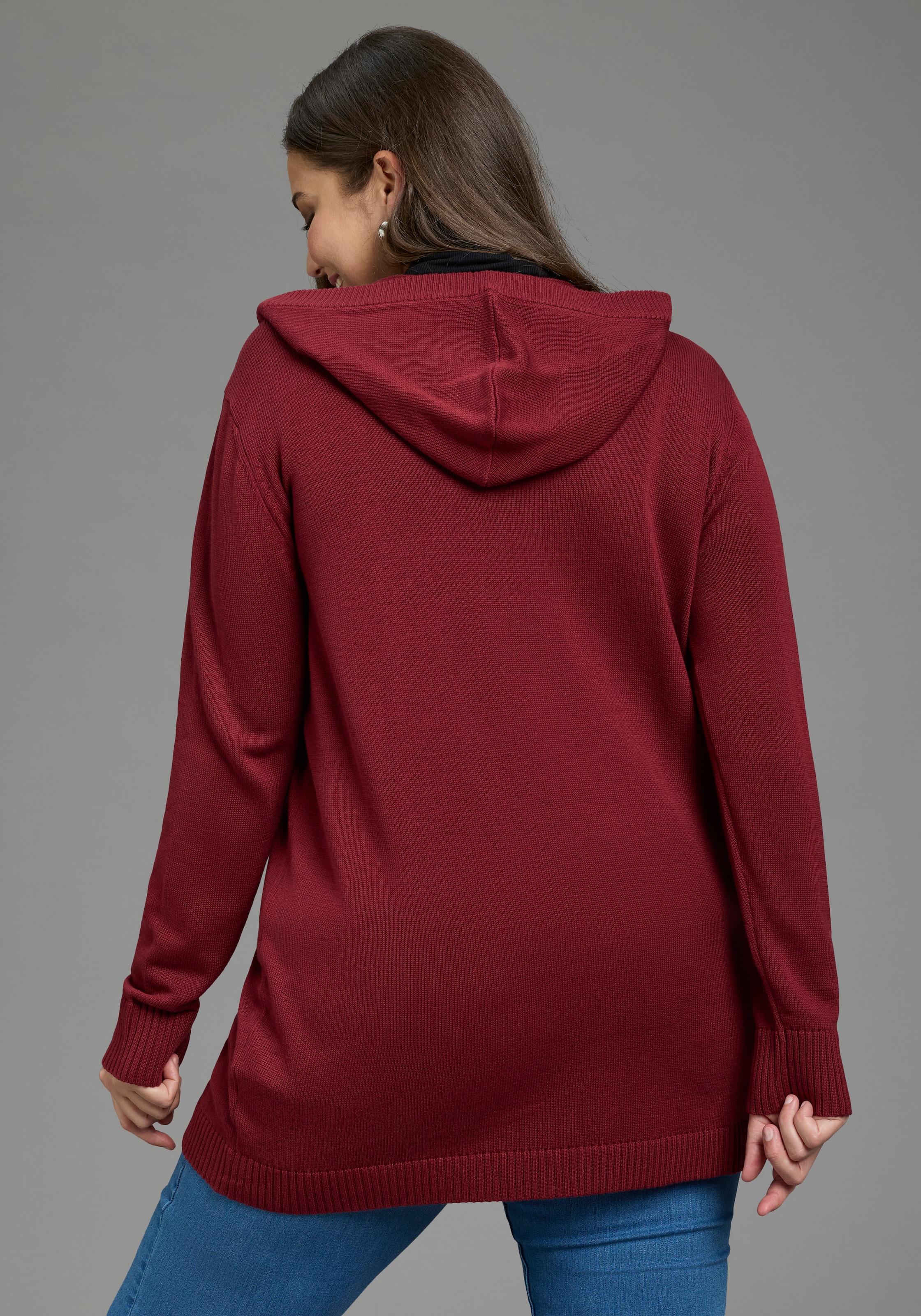 Laura Scott CURVE Cardigan à capuche »Grosse Grössen« avec coupe longue, coupe fluide, manches longues