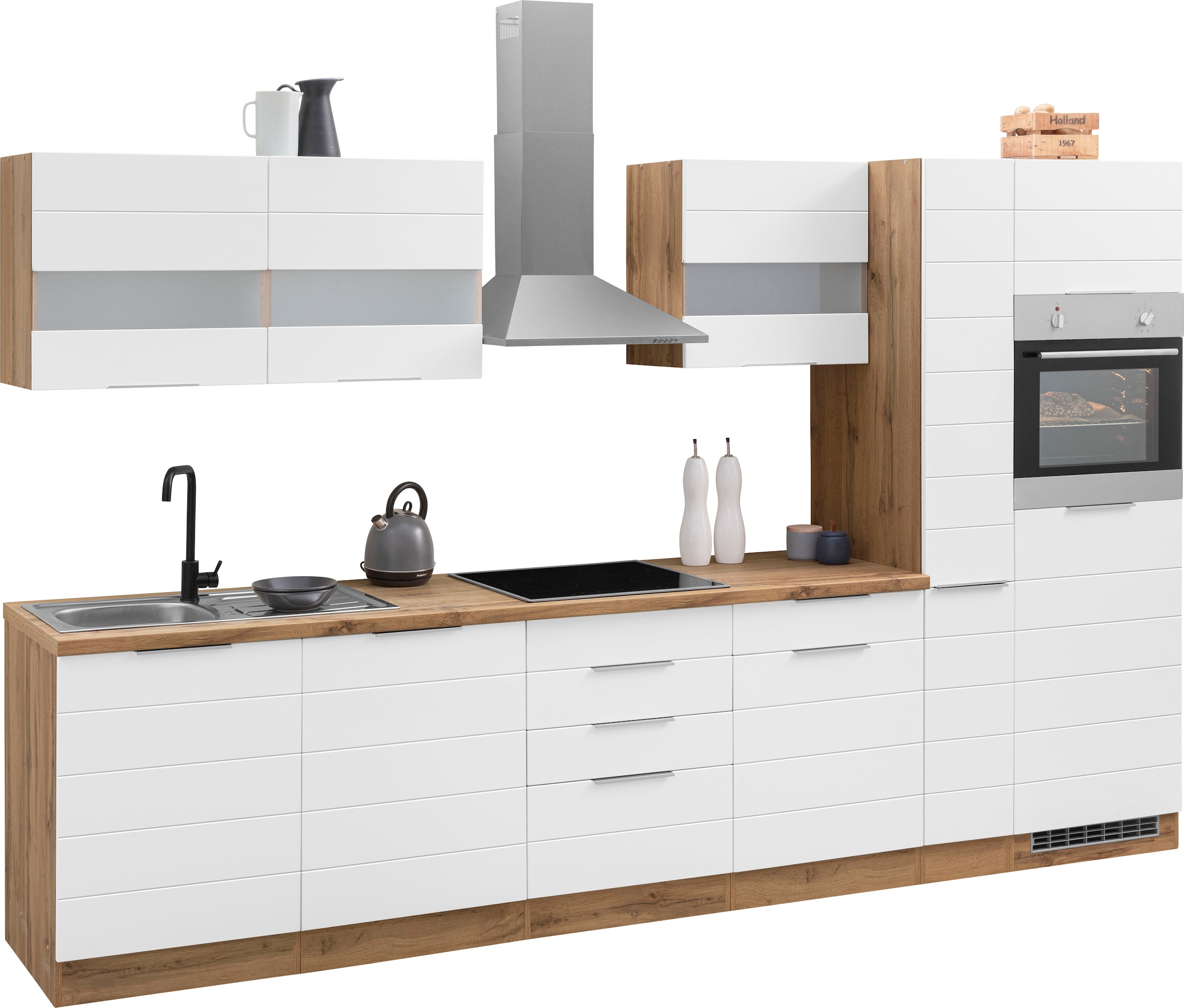 KOCHSTATION Kitchenette »KS-Luhe« largeur 330 cm, avec ou sans appareils électroménagers au choix, façades en MDF fraisées