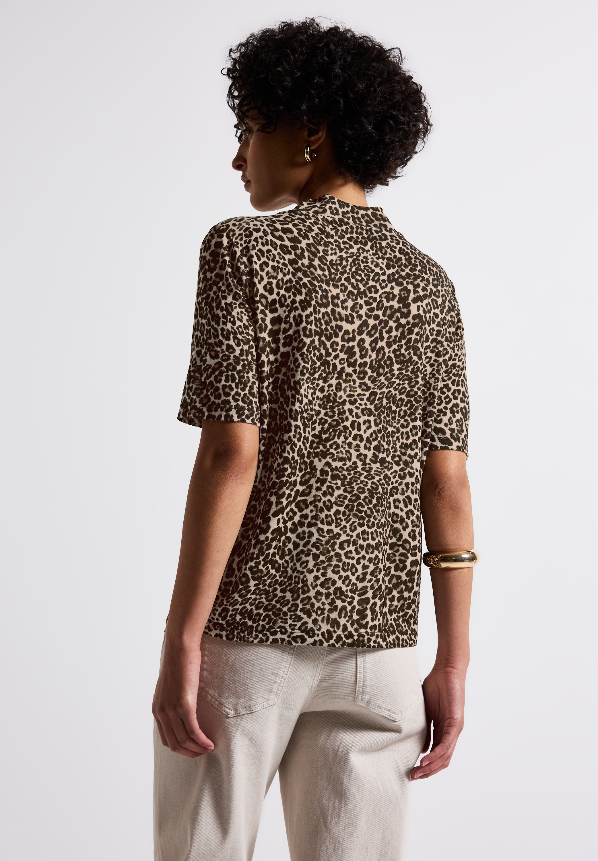 STREET ONE T-Shirt, mit Animal Print und in Leinen-Optik