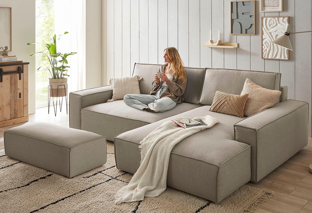 Home affaire Polsterecke »SHERWOOD XXL tief, L-Form, Schlaffunktion, Bigsofa, Cord, Leinenoptik« stellbar zum Schlafsofa (Krokodilverbinder), Cord, Leinenoptik,