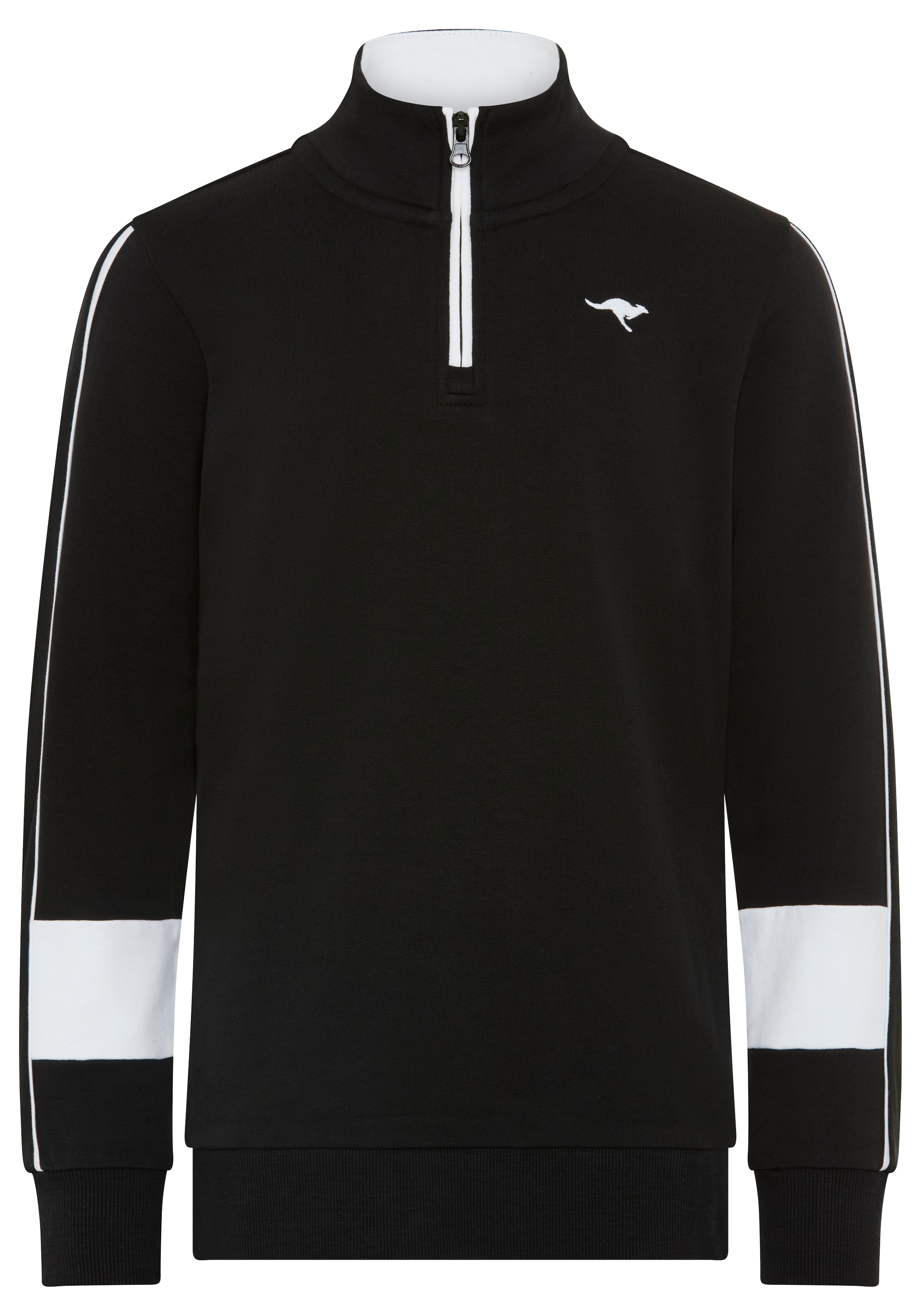 KangaROOS Sweat-shirt »Troyer-Sweatshirt mit kontrastfarbigen Einsatz und KangaROOS Stickerei«, Troyer avec empiècements de manches mode, fermeture éclair, coupe confortable
