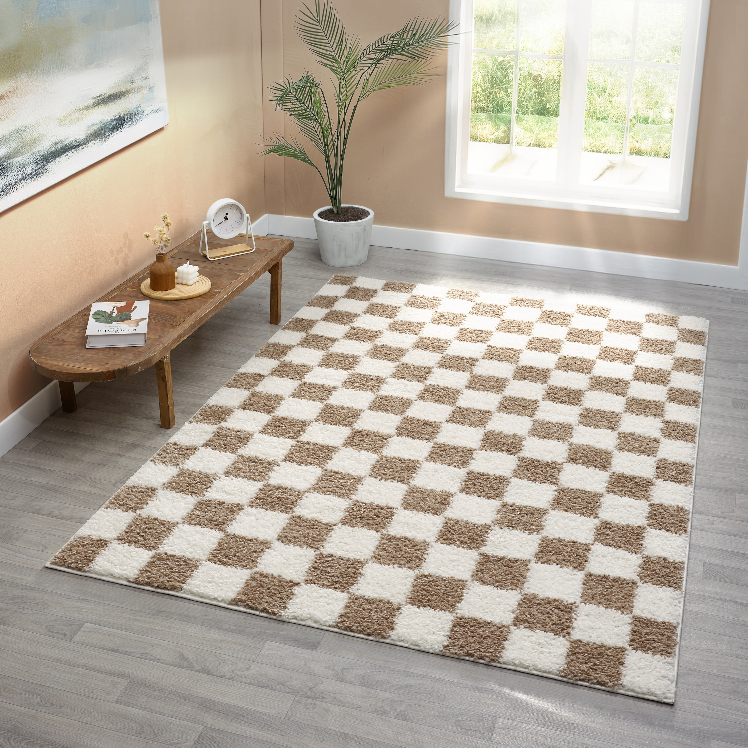 GOODproduct Tapis à poils longs »Kiiki, Karo-Muster« Rectangulaire 30 mm Höhe Kariert, auffälliges Schachbrettmuster, Wohnzimmer, Schlafzimmer