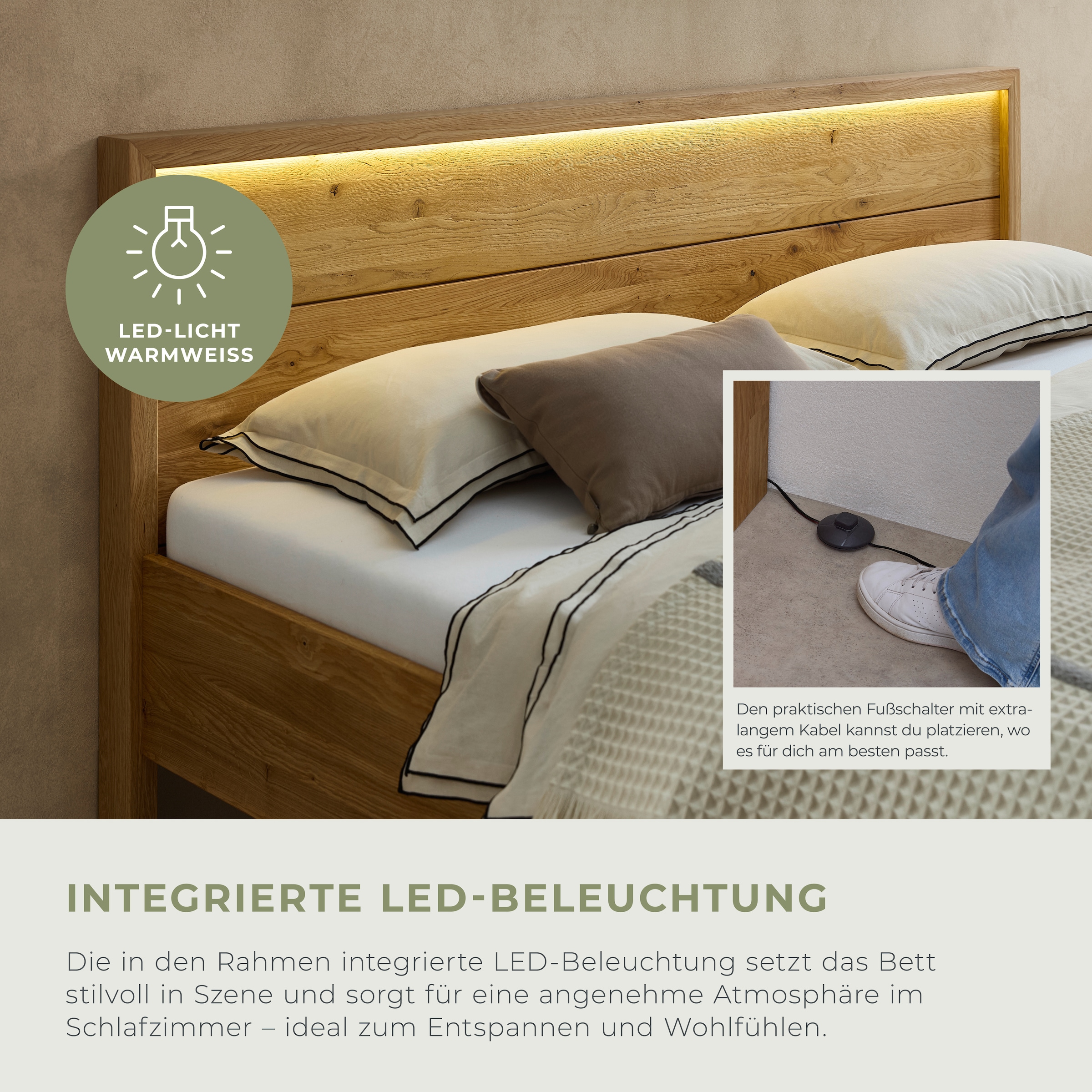 Home affaire Lit en bois massif »Ambroise aus Wildeiche« inkl. LED-Beleuchtung, wahlweise auch in Überlänge erhältlich
