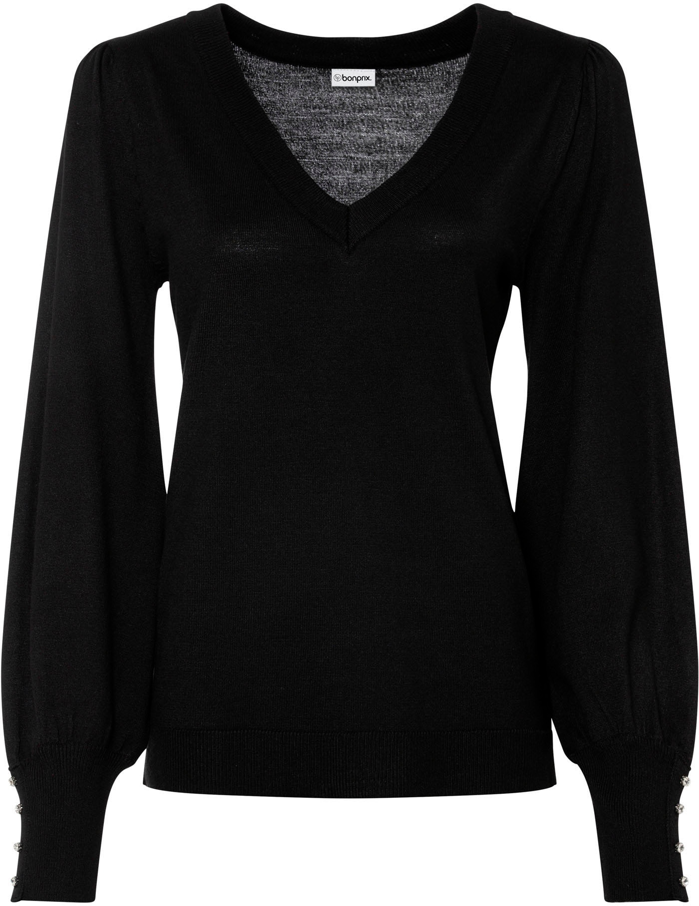 bonprix Pull en tricot »Feinstrickpullover aus Viskose-Mix« aus Viskose-Mix, mit V-Ausschnitt, mit Zierknöpfen