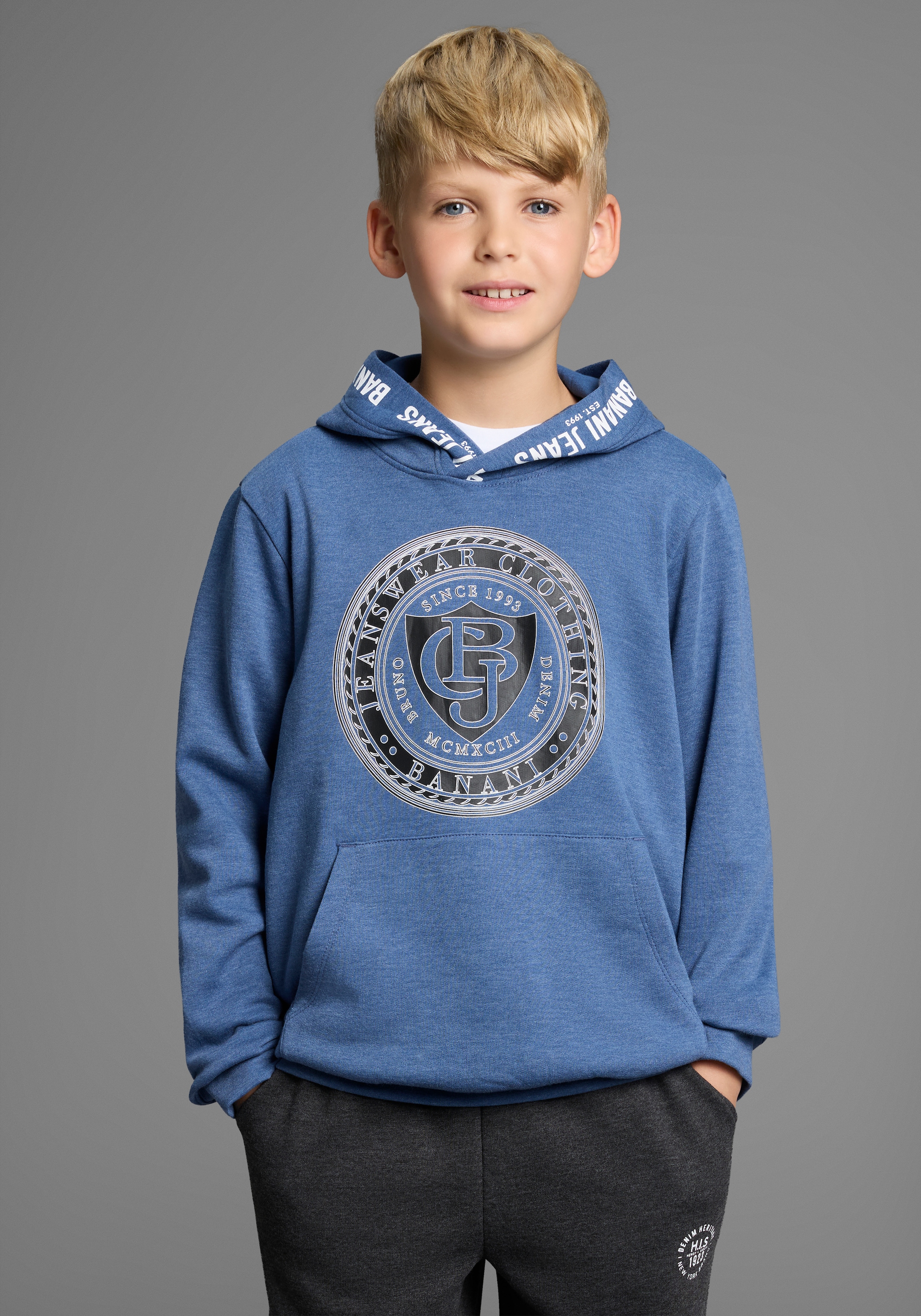 Image of Bruno Banani Kapuzensweatshirt "Hoodie mit Logo-Drucken für Jungen", Für TEENS, Hoodie mit Logo-Drucken