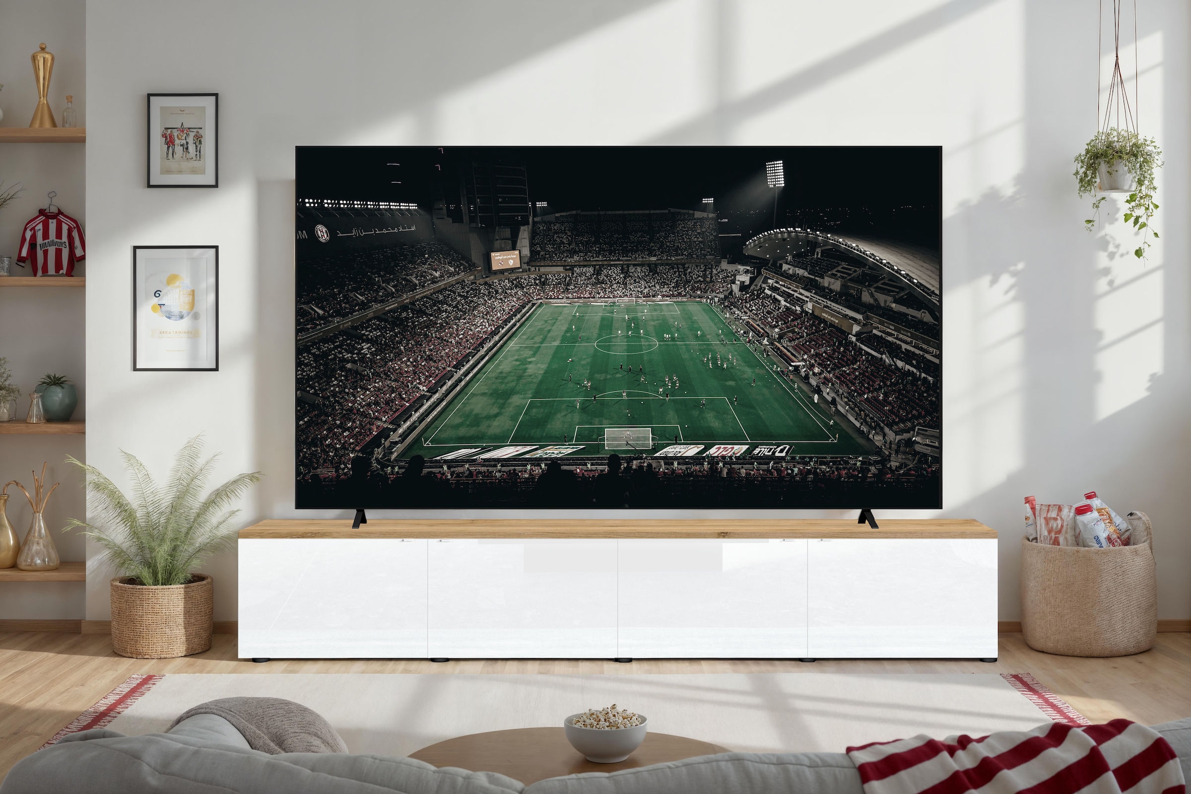 Home affaire Table basse »Easy, 245 cm breit, 47 cm tief, 4 Türen, Top 22 mm stark, Mediaboard« Modernes Lowboard für bis zu 98-Zoll-TV – perfekt für die WM