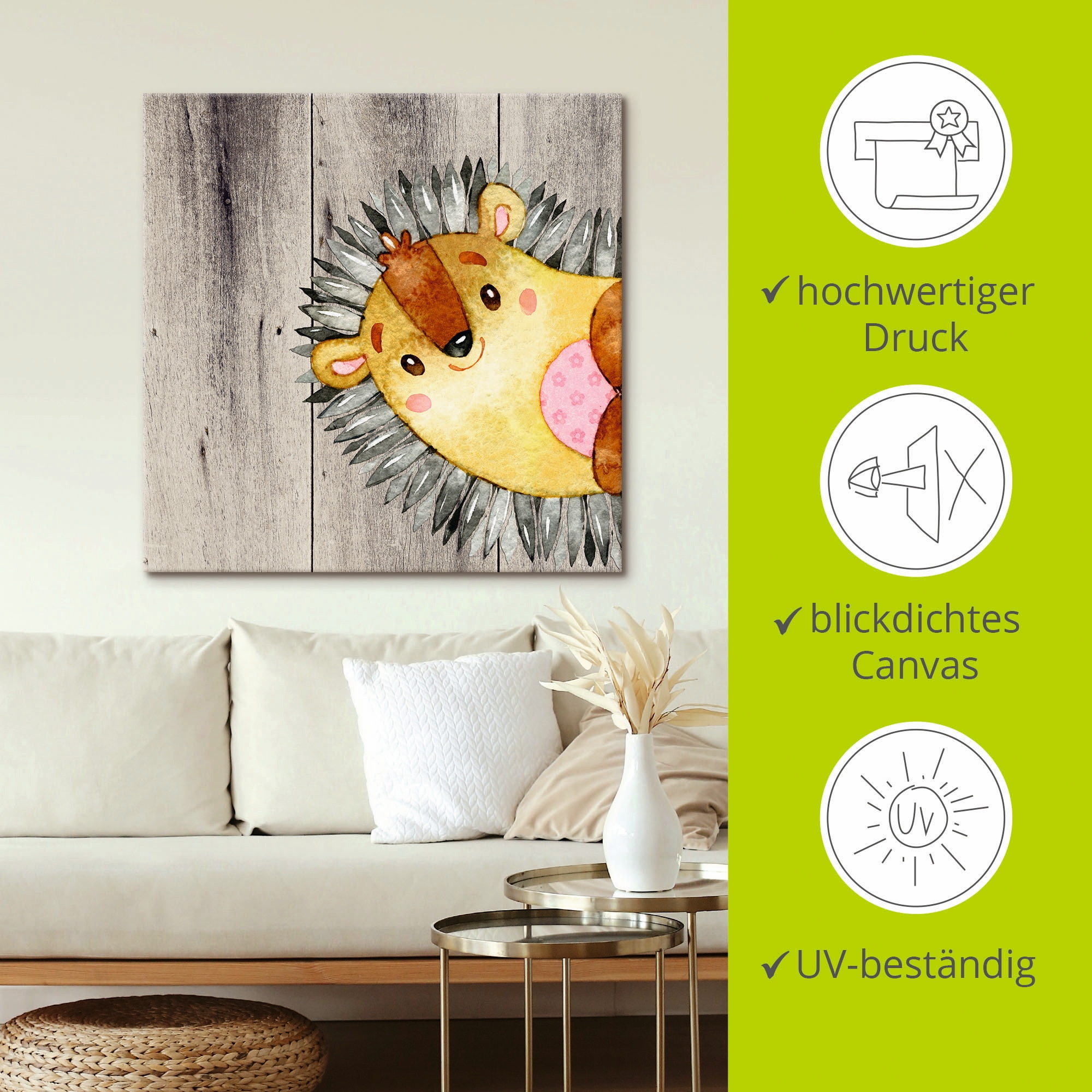 Artland Tableau sur toile »Waldland Freunde - Igel« Animaux 1 cuis tlg. auf Holzrahmen gespannt