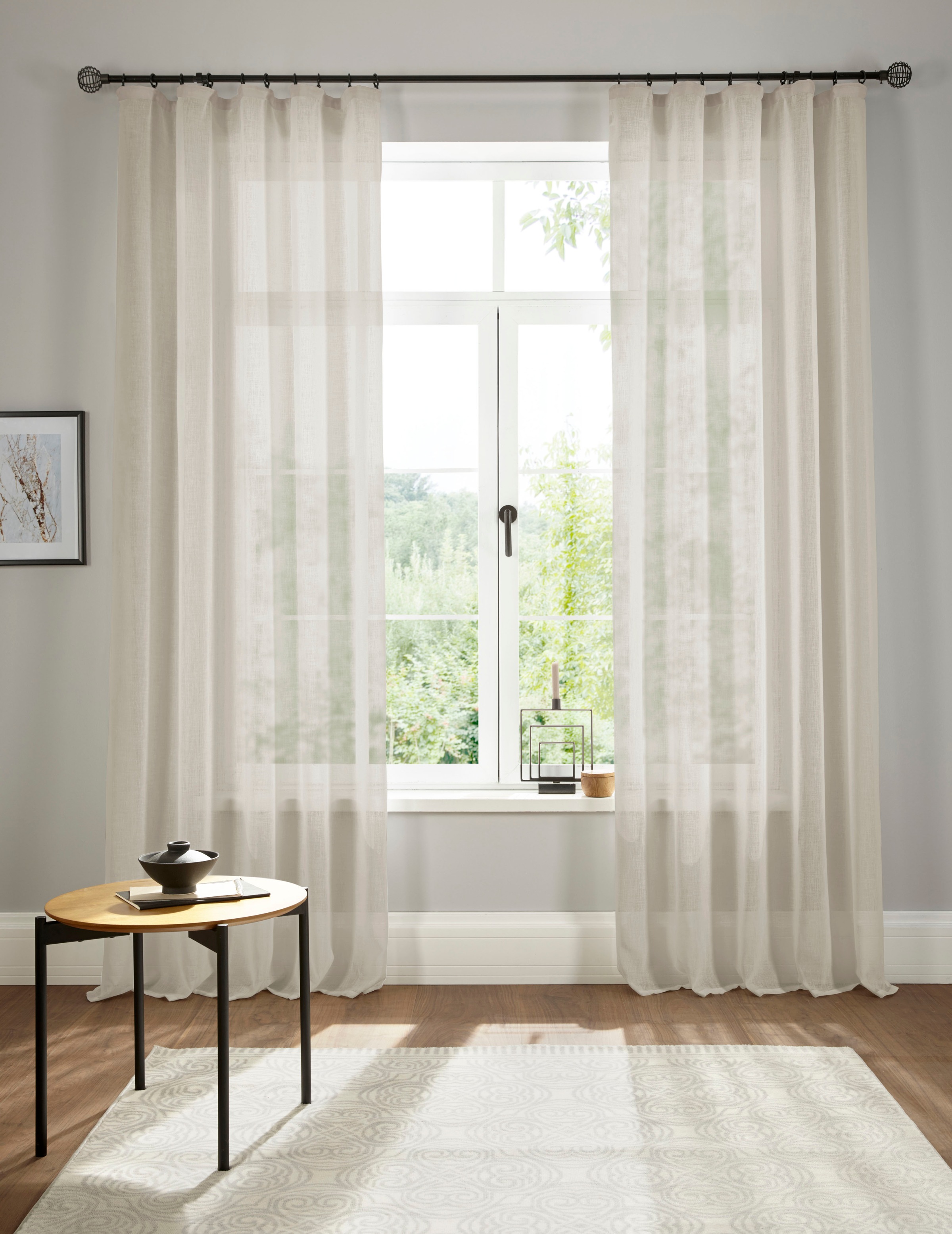 Image of GOODproduct Gardine "Fiete" Kräuselband 1 Stk. tlg. Leinen Optik, Sichtschutz, halbtransparent, einfarbig, Leinenoptik