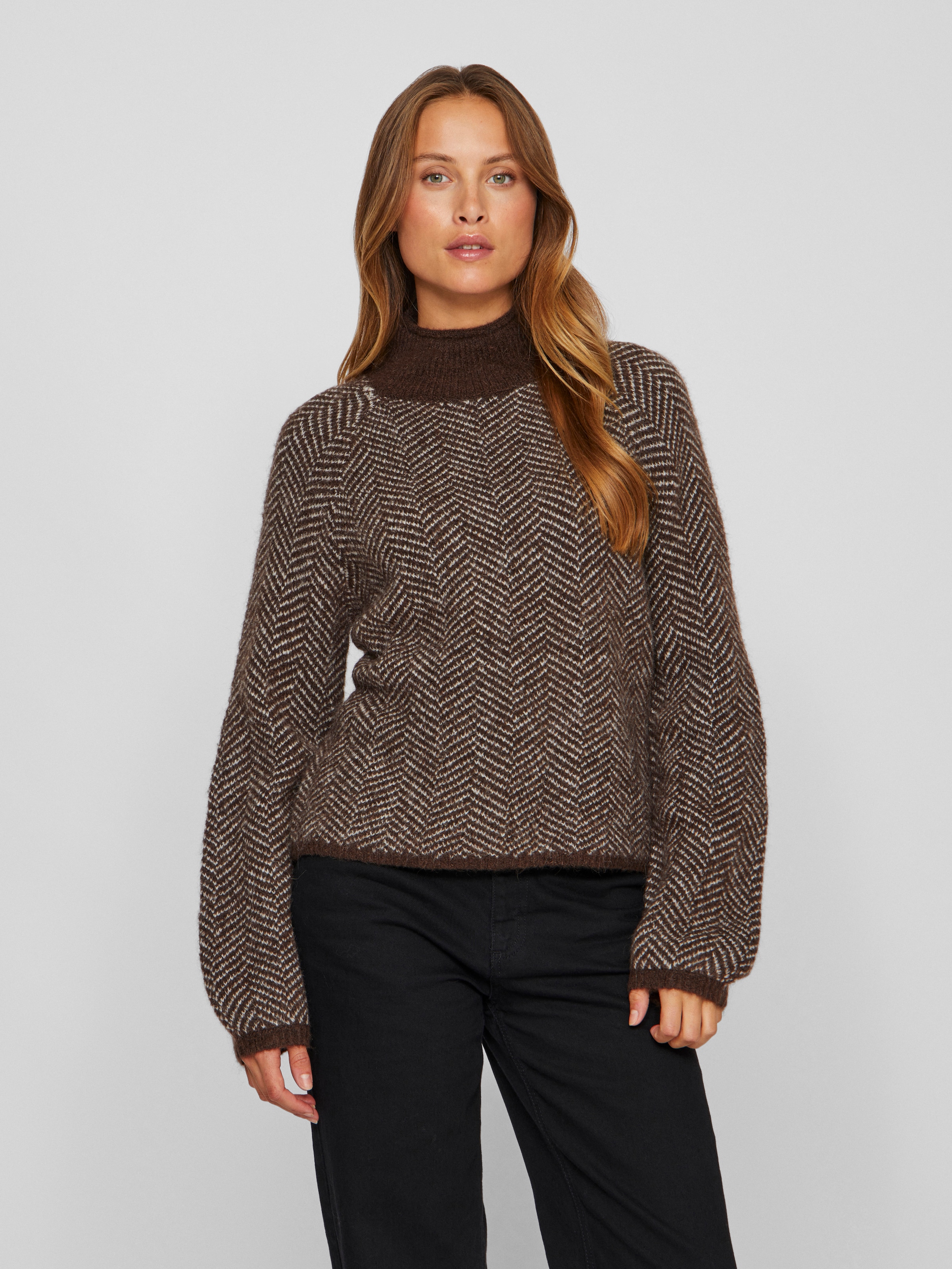 Image of Vila Stehkragenpullover "VILORY HIGH NECK L/S KNIT TOP - NOOS" Materialmix, regular fit