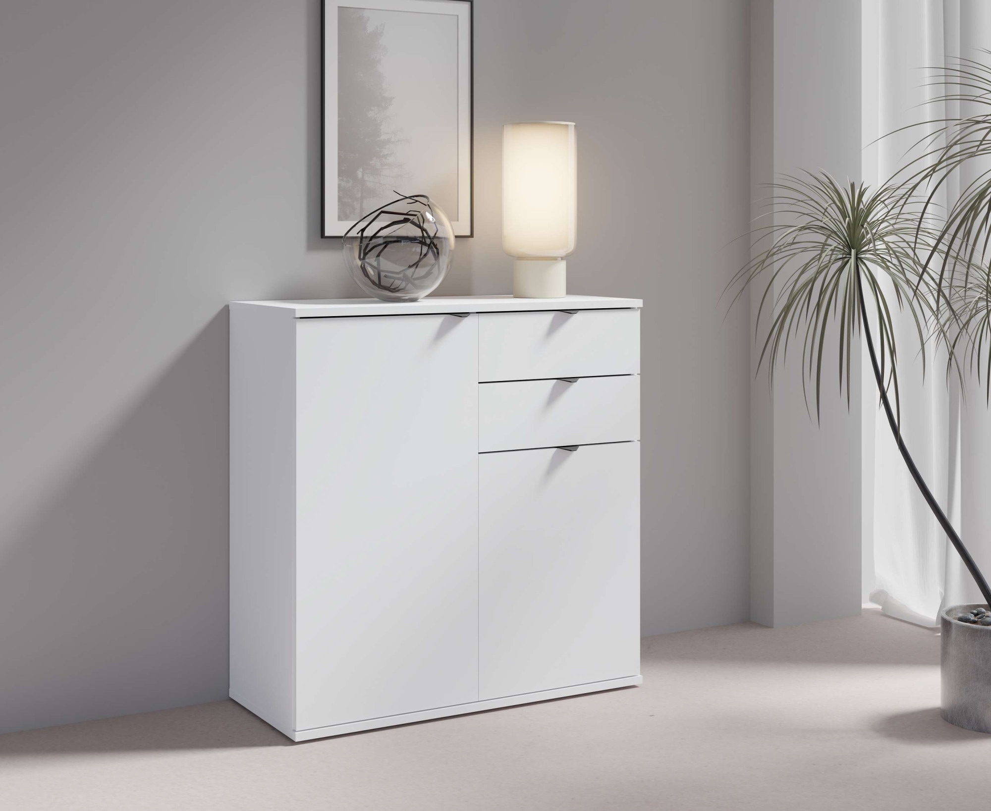 Home affaire Commode »THALIANA Sideboard mit 2 Türen und 2 Schubladen, Breite 80 cm« Schrank in 3 Farben erhältlich, schwarze Metallgriffe, viel Stauraum