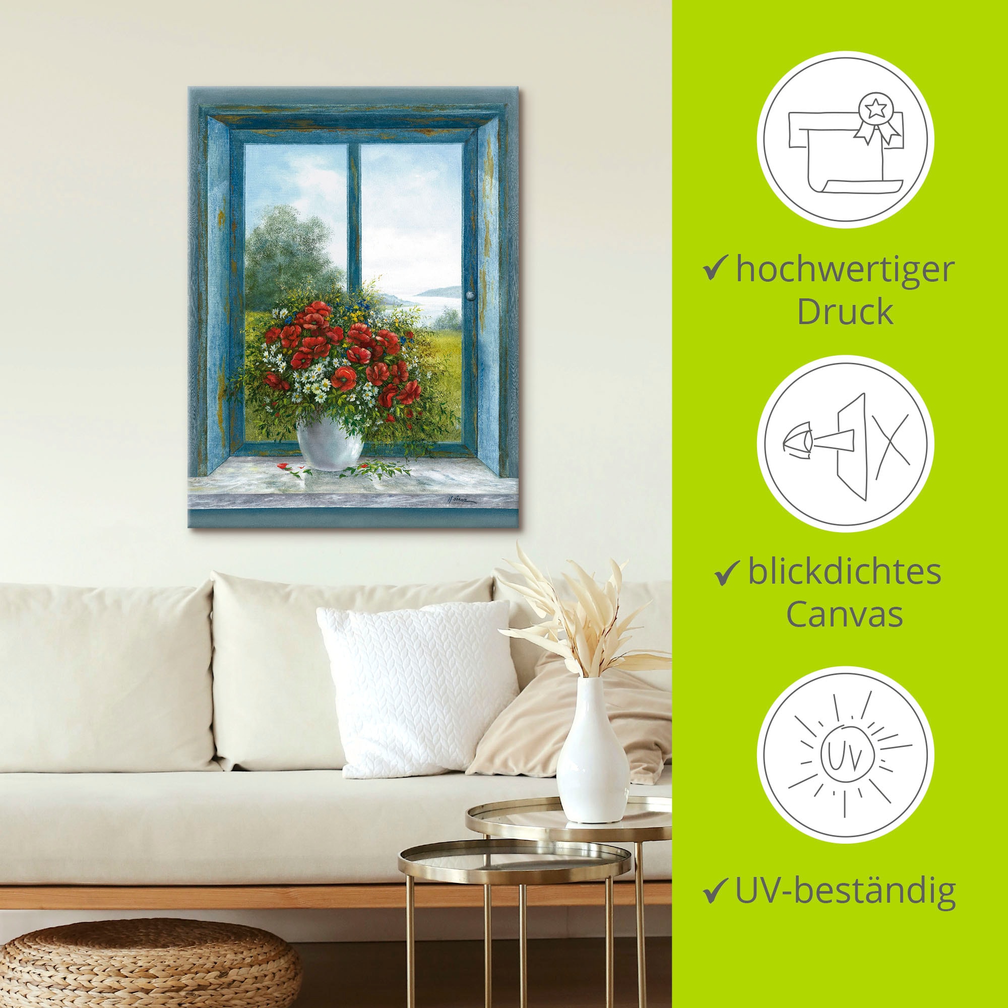 Artland Wandbild »Mohnblumen am Fenster« Arrangements 1 Stk. tlg. auf Holzrahmen gespannt