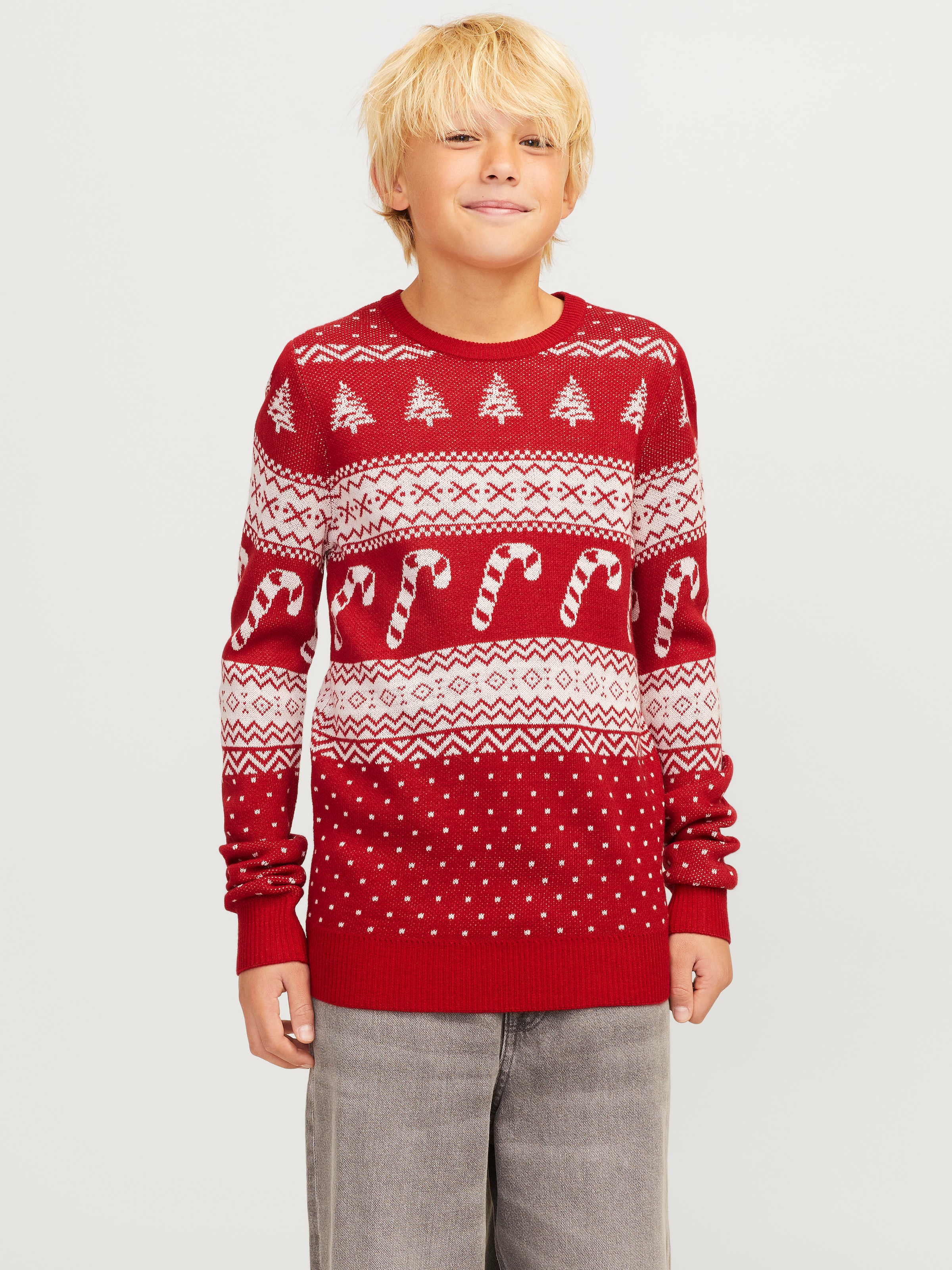 Rundhalspullover »JJXMAS GABRIEL KNIT CREW NECK JNR«, mit weihnachtlichem Muster