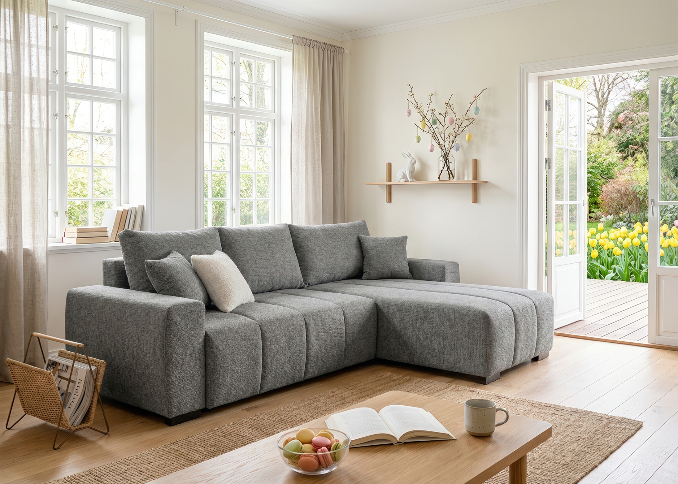 Image of Home affaire Ecksofa "Bello L-Form, B: 256 cm" Schlaffunktion, Bettkasten & 2 Zierkissen, Federkern