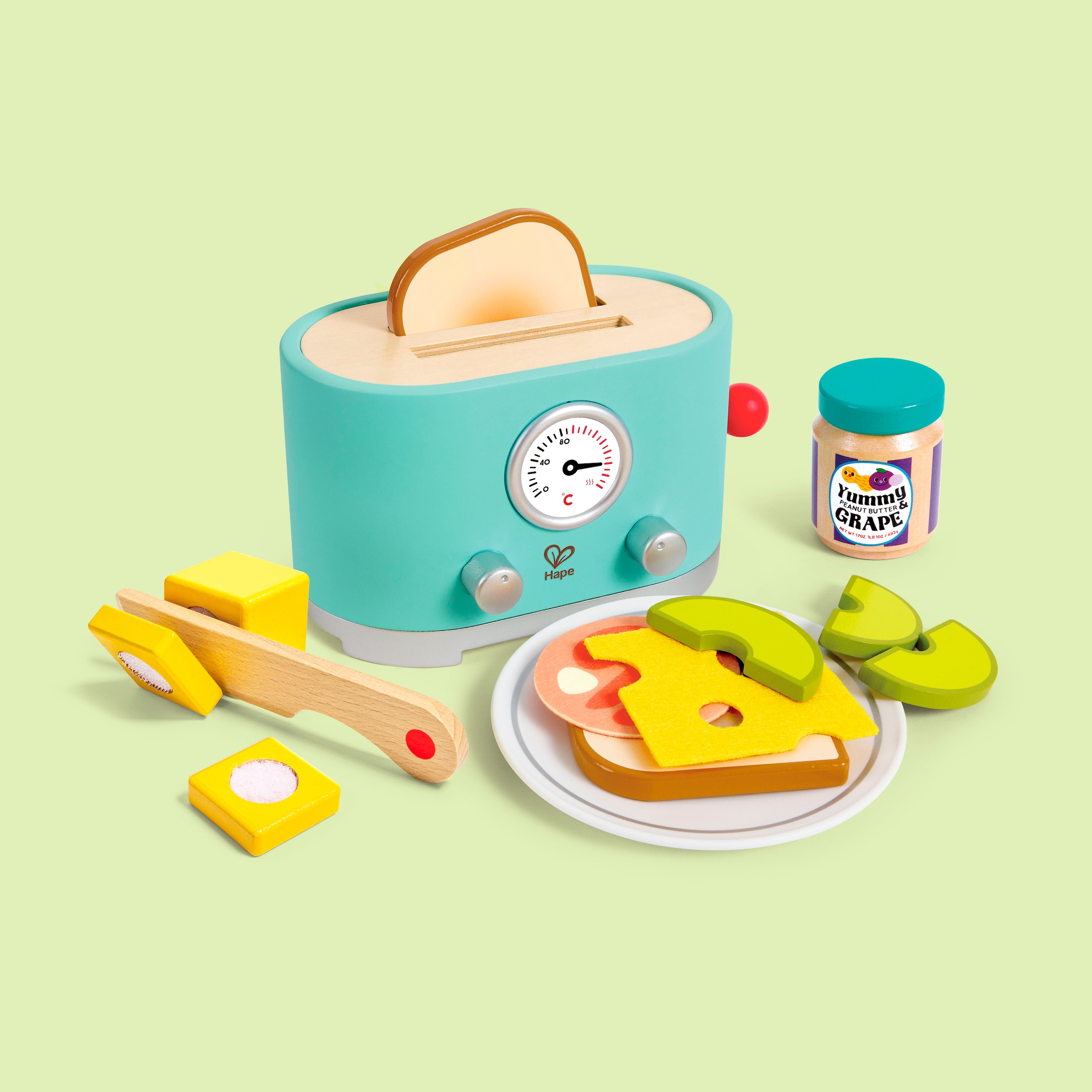 Hape Kinder-Toaster »Kling, Pop-Up-Toaster-Set«, (12 tlg.), aus Holz