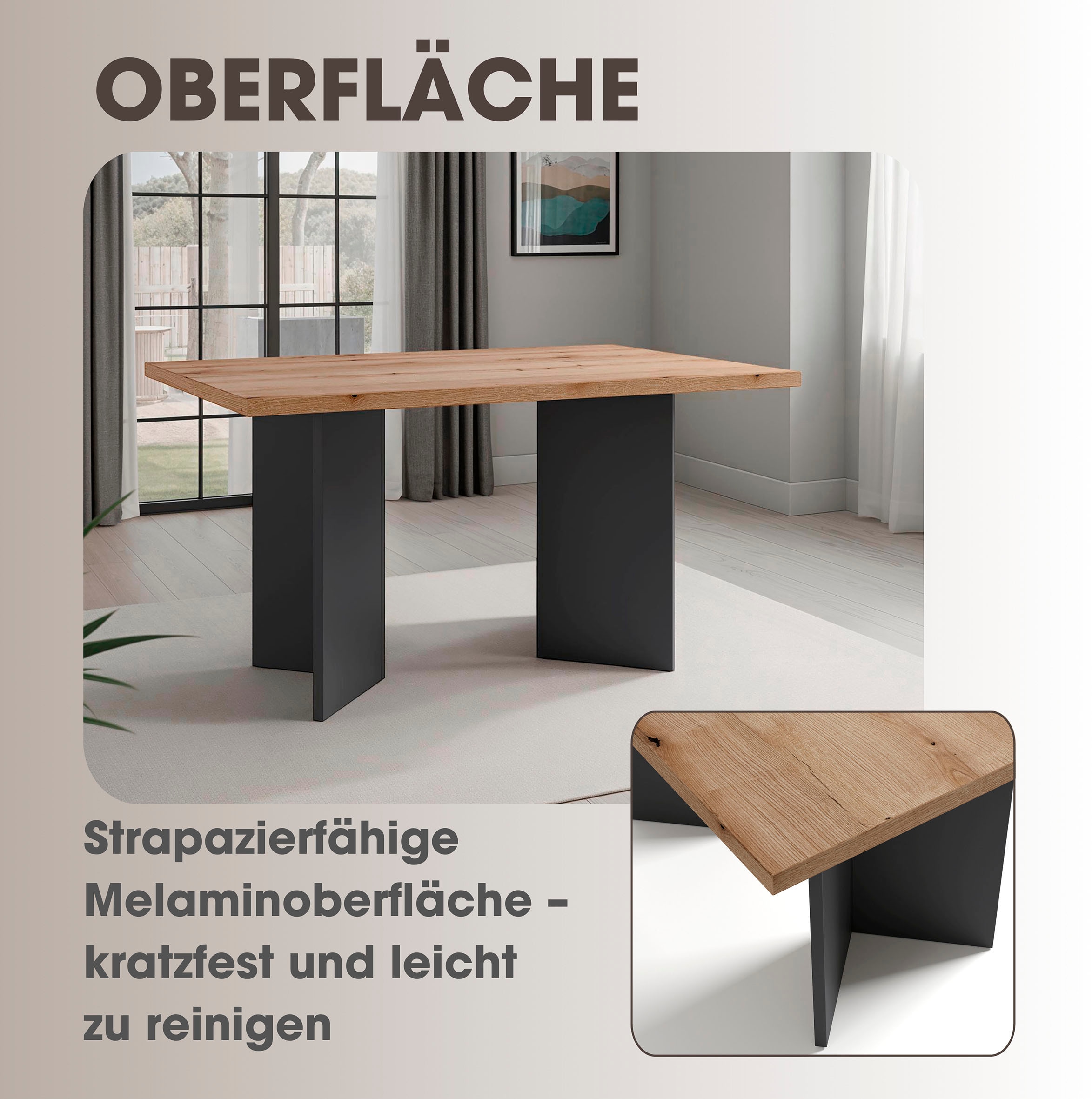 byLIVING Table de salle à manger »Marten« 1 cuis tlg. moderner Wangentisch in Eiche Nachbildung, 140 und 160 cm