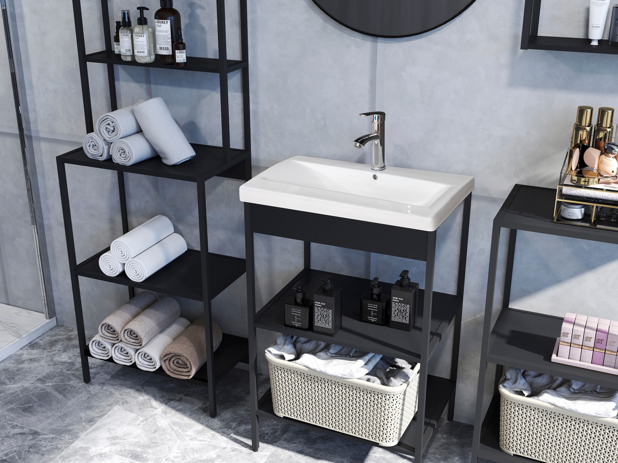 welltime Armoire sous lavabo »Lodi« 1 cuis tlg. Badezimmerregal mit 2 offenen Fächern - (B/T/H) 51/40/80 cm