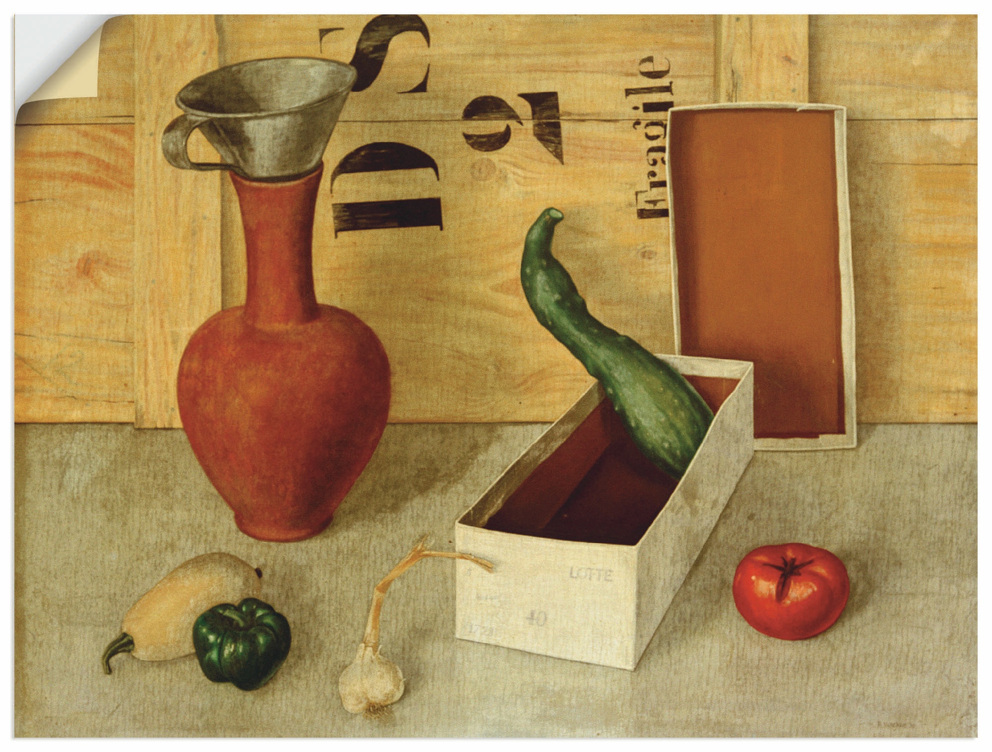 Image of Artland Wandbild »Stillleben mit Kistendeckel«, Arrangements, (1 St.), in vielen Grössen & Produktarten - Alubild / Outdoorbild für den Aussenbereich, Leinwandbild, Poster, Wandaufkleber / Wandtattoo auch für Badezimmer geeignet bei Ackermann Versand Schw