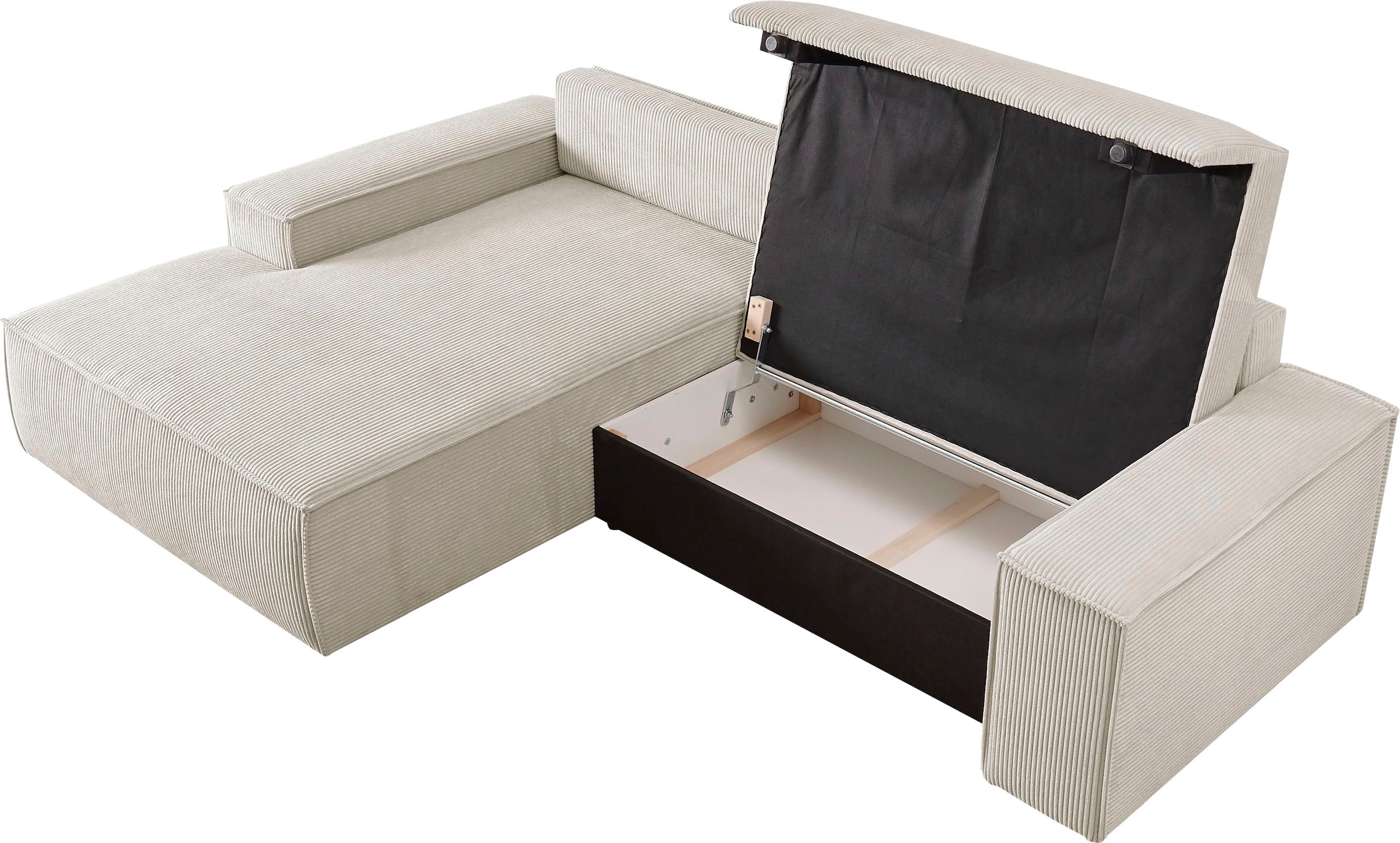 Home affaire Ecksofa SHERWOOD Schlafsofa 267 cm, L-Form, Schlaffunktion mit Bettkasten (210x136 cm), Cord, Vintage, Samtvelours