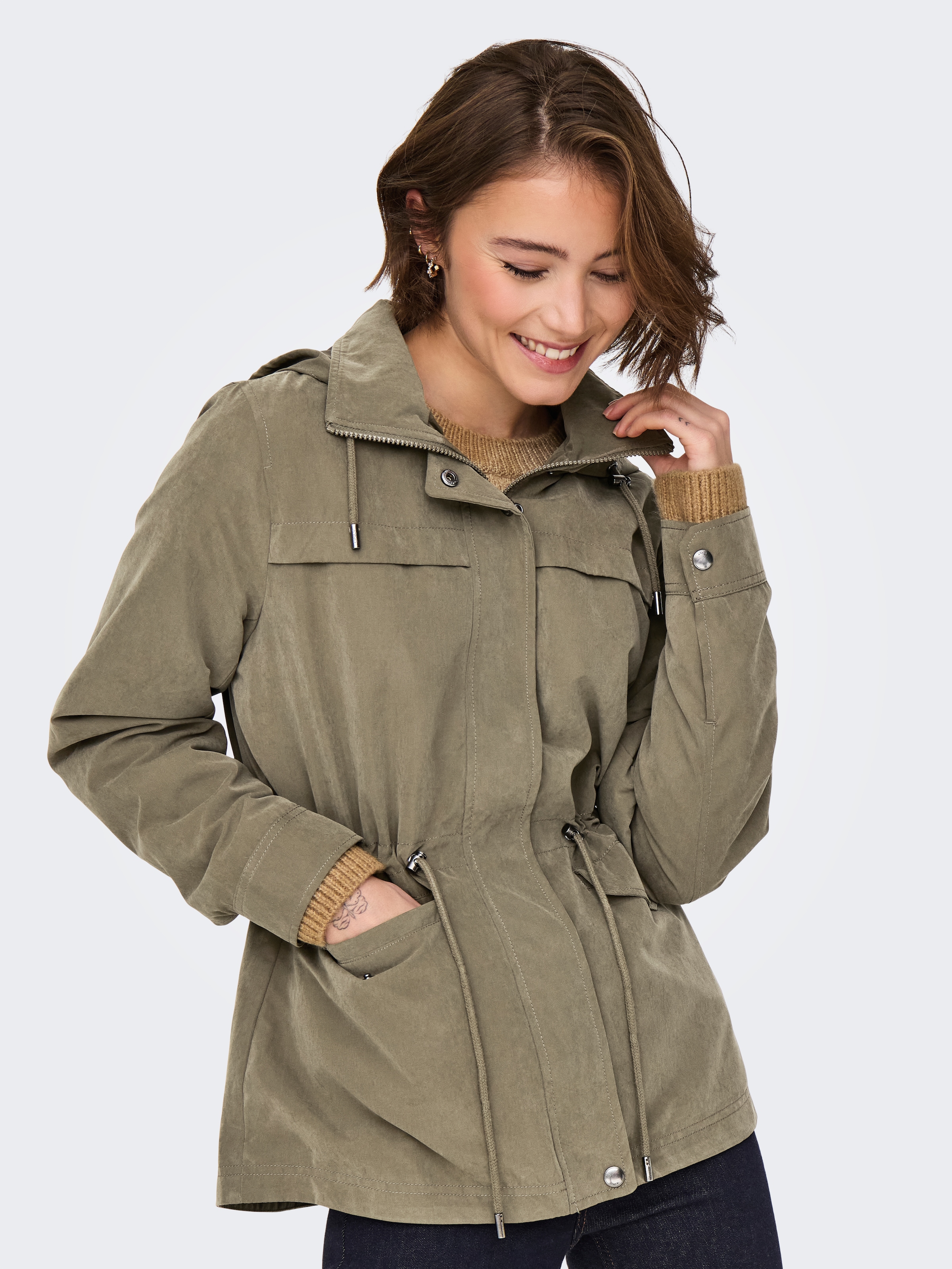 ONLY Parka »ONLNEWSTARLINE SPRING JACKET CC OTW« mit Kapuze mit durchgehendem und verdecktem Reissverschluss
