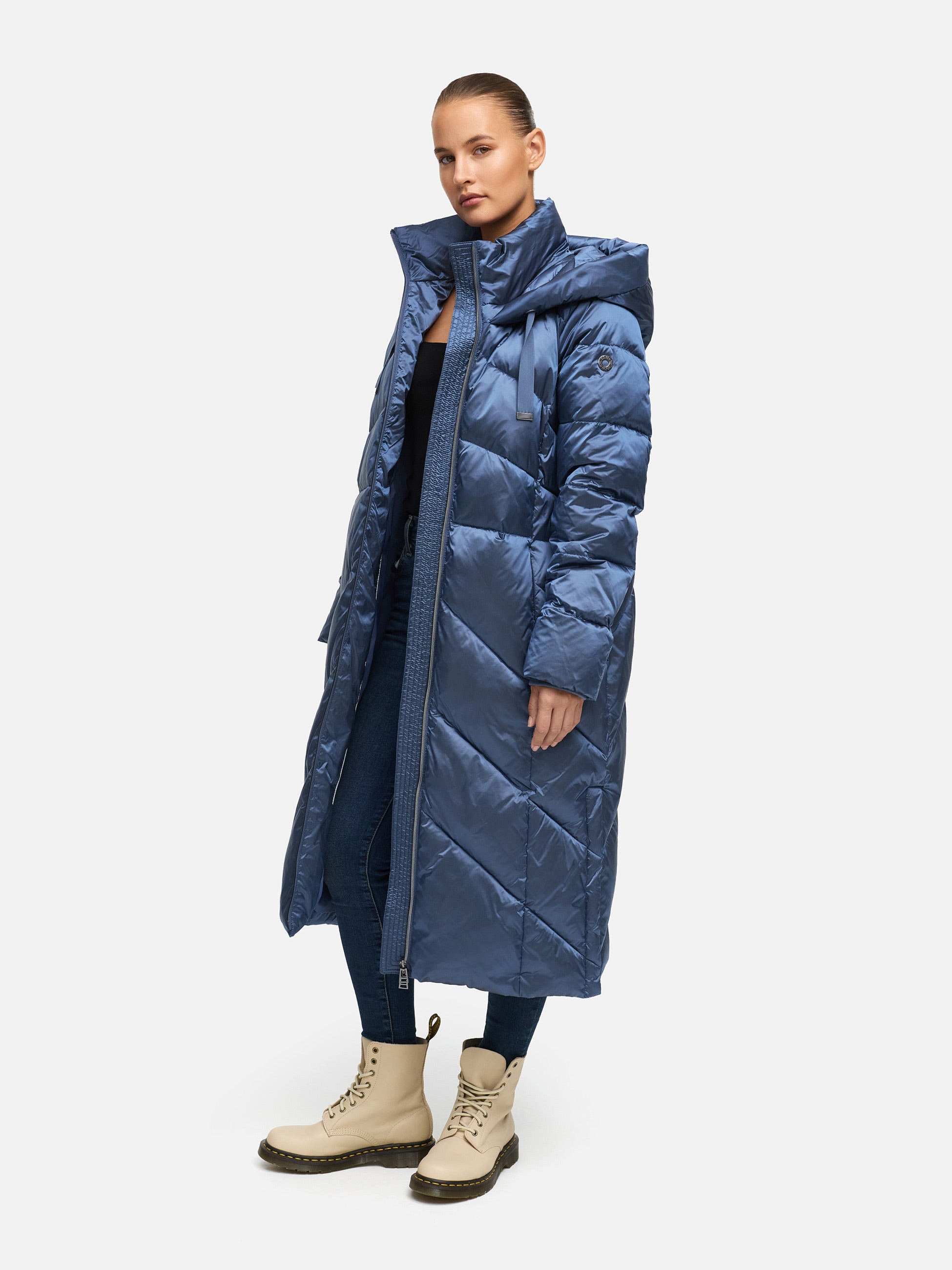 MANISA Manteau d'hiver mit Stehkragen und fester Kapuze und dekorativen Strickbändern