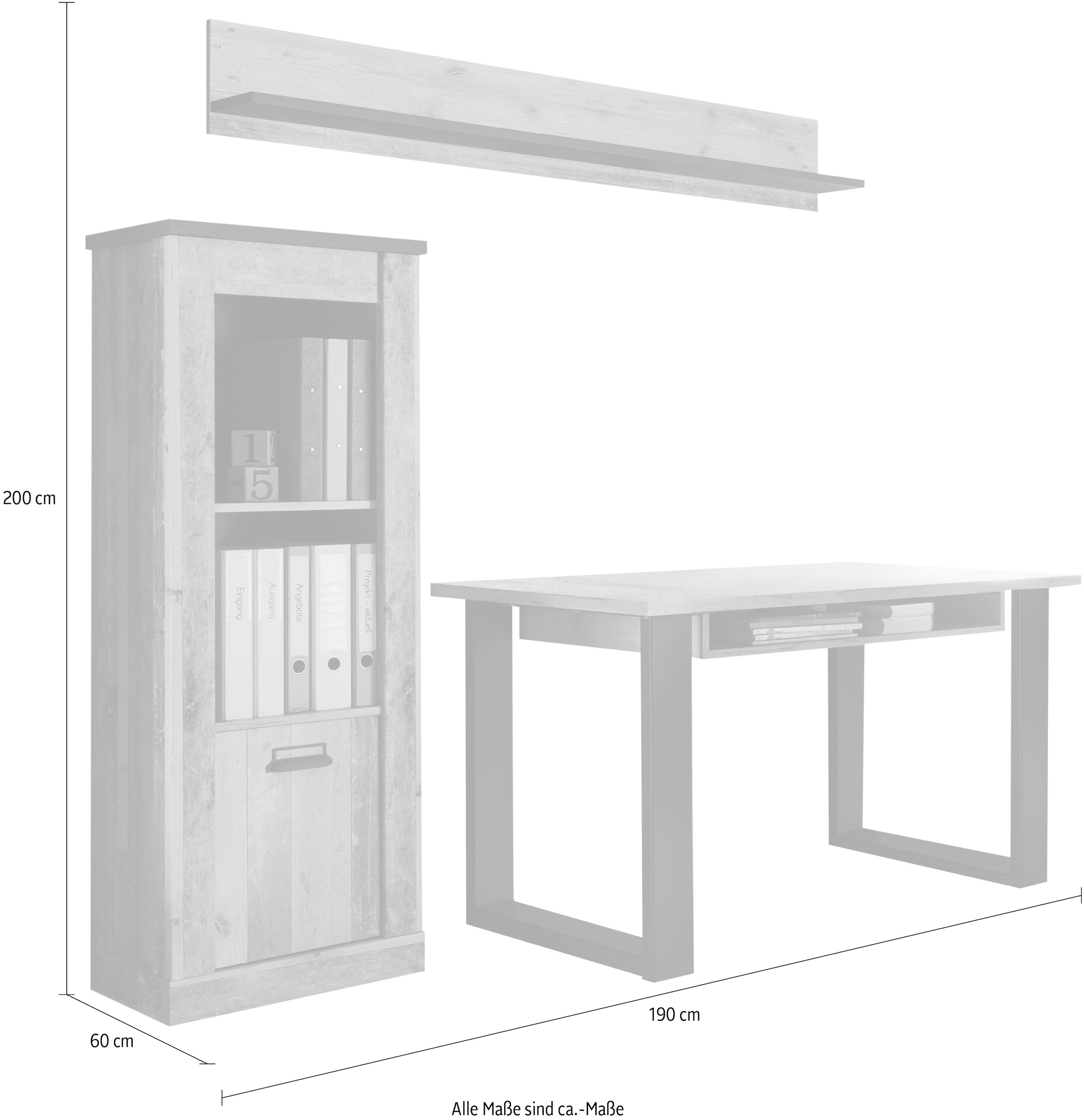 Home affaire Schrank-Set »SHERWOOD«, (3 St.), Holz Dekor, mit Scheunentorbeschlag aus Metall, Breite ca. 190 cm