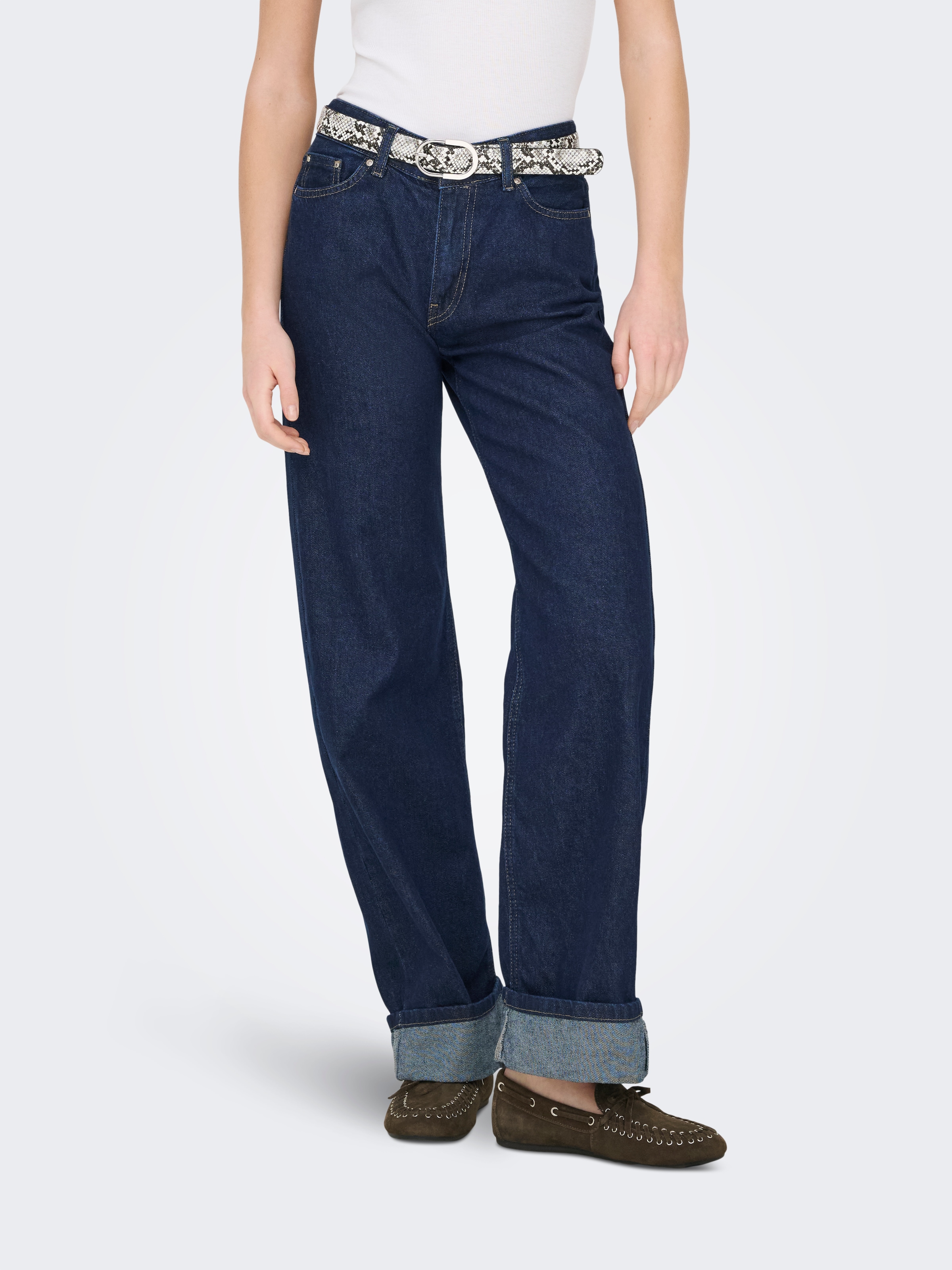 Image of ONLY Weite Jeans "ONLELLA MW WIDE FOLDUP DNM TAI988" Baumwolle, regular waist, wide fit