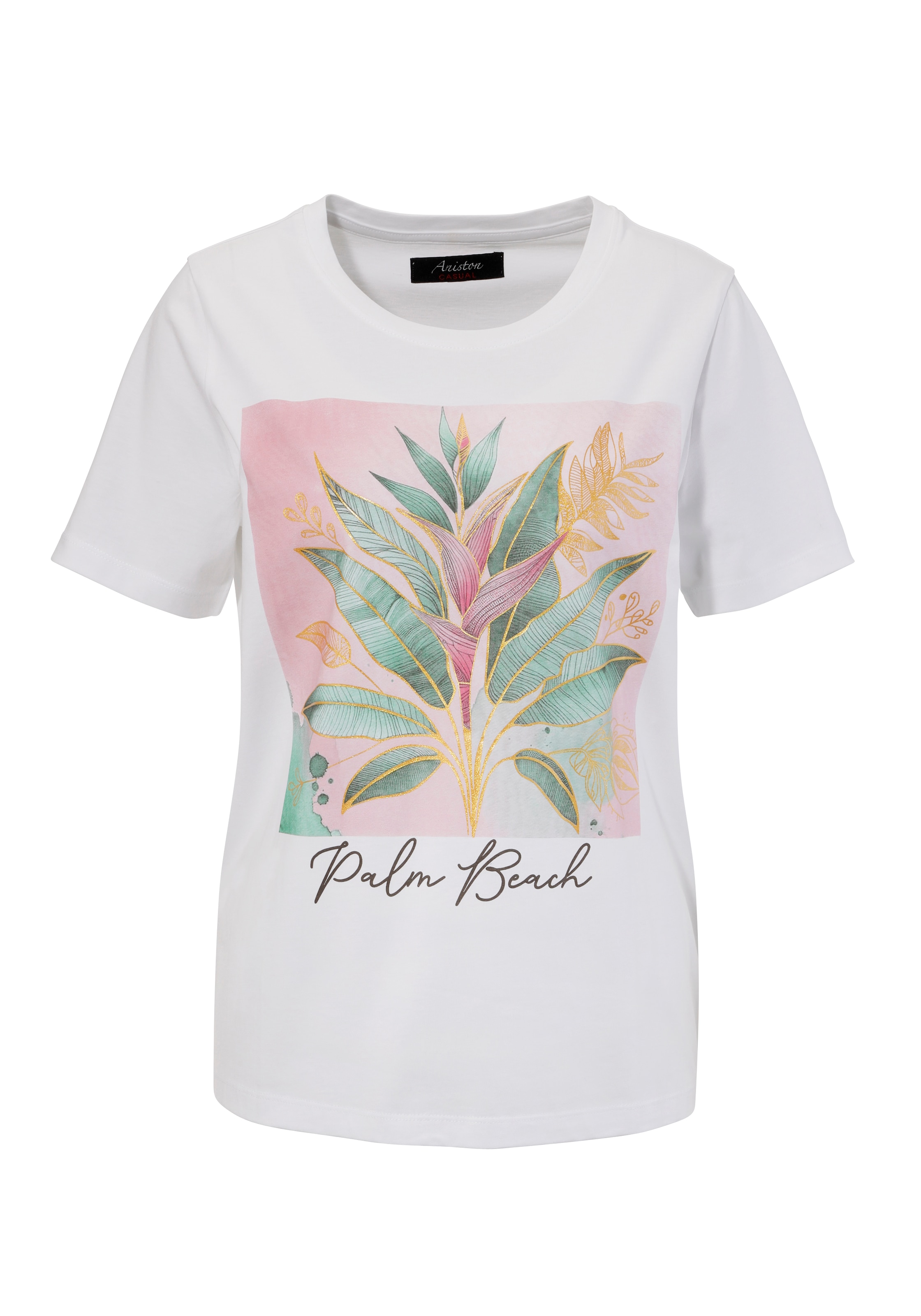 Aniston CASUAL T-Shirt, mit goldfarbenen Glitzerdruck verzierter Frontprint