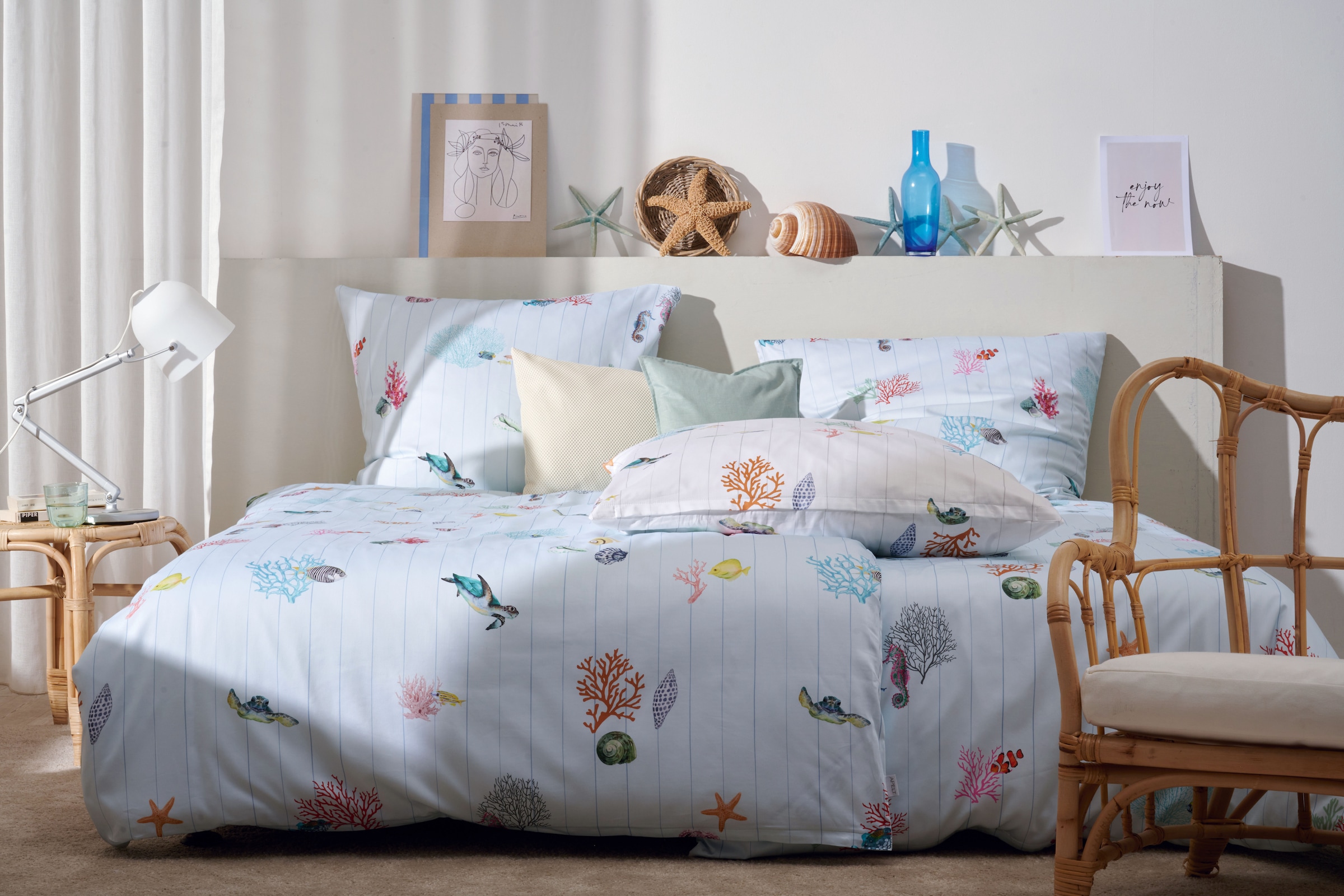 APELT Linge de lit »Reef« 2 pièces Ensemble de linge de lit avec fermeture éclair, satin de coton, impression numérique