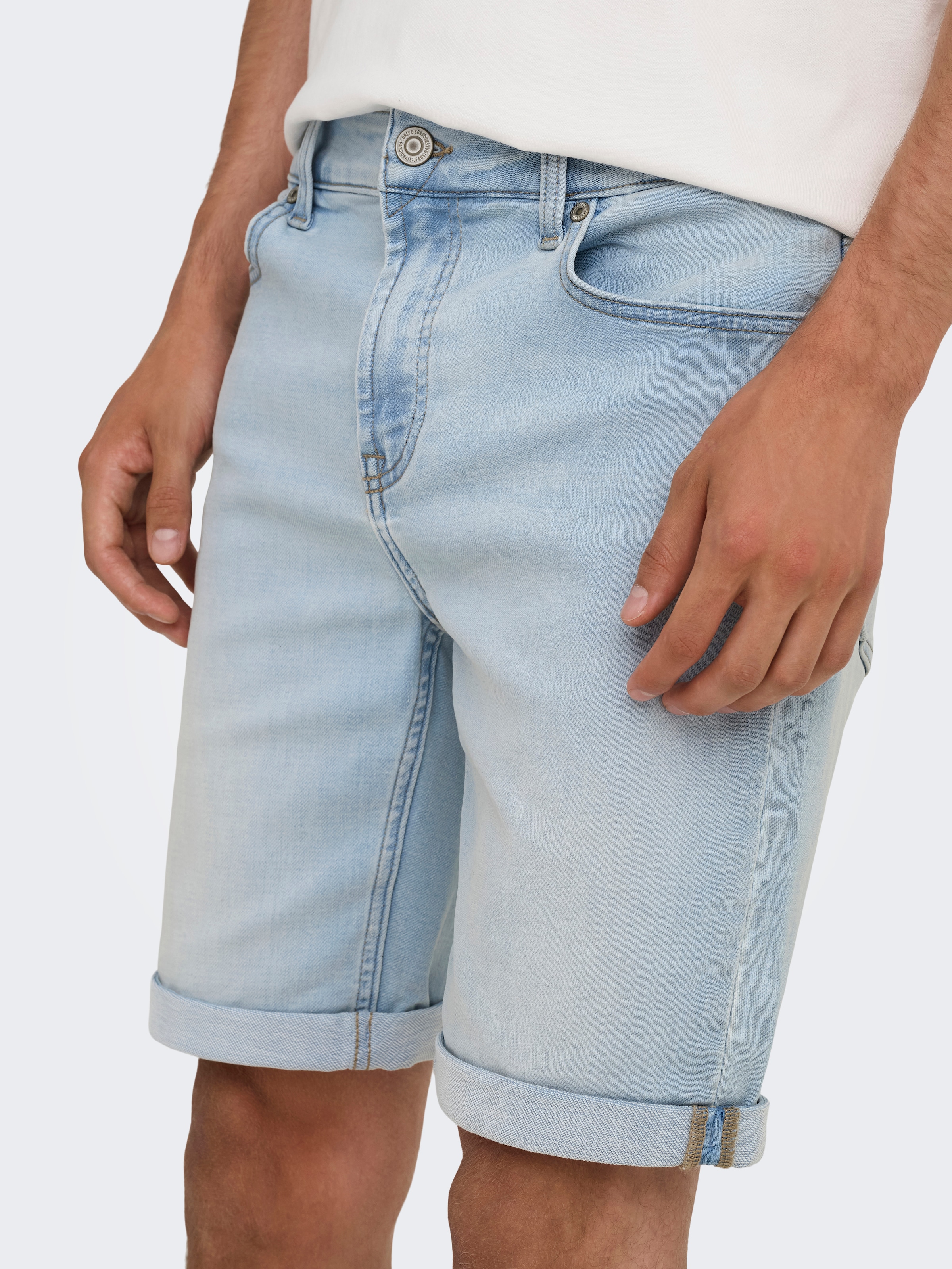 ONLY & SONS Short en jean »ONSPLY JOG LBD 0023 ANA DNM SHORTS NOOS« mélange coton, coupe régulière