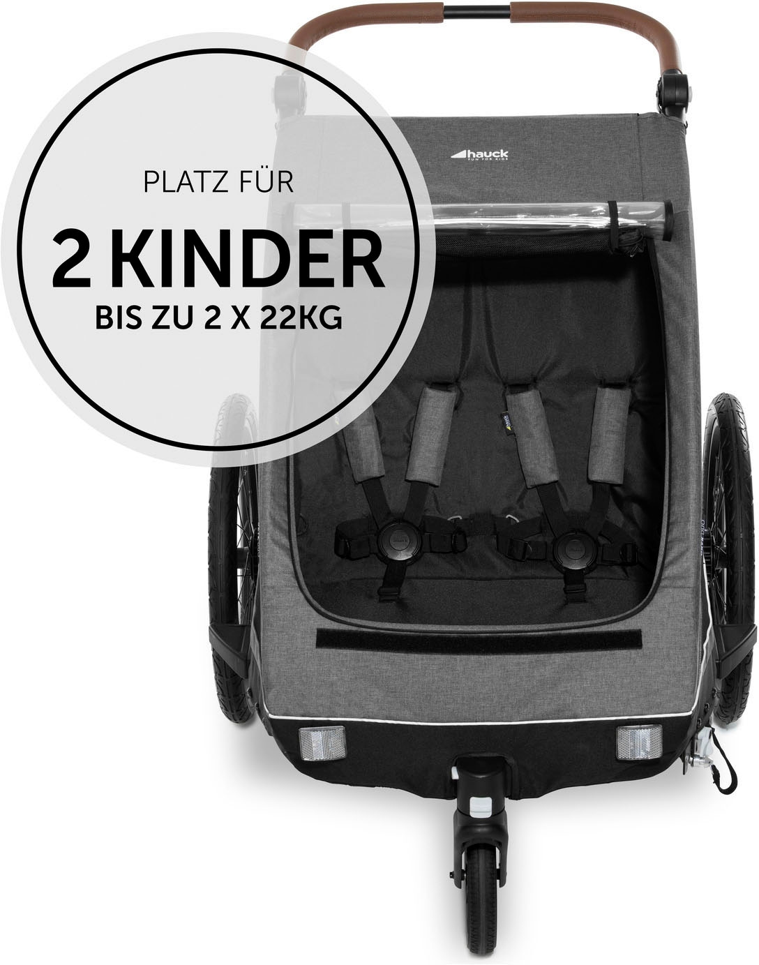 Hauck Fahrradkinderanhänger »2in1 Bike Trailer und Buggy Dryk Duo, melange grey« für 2 Kinder; inklusive Deichsel