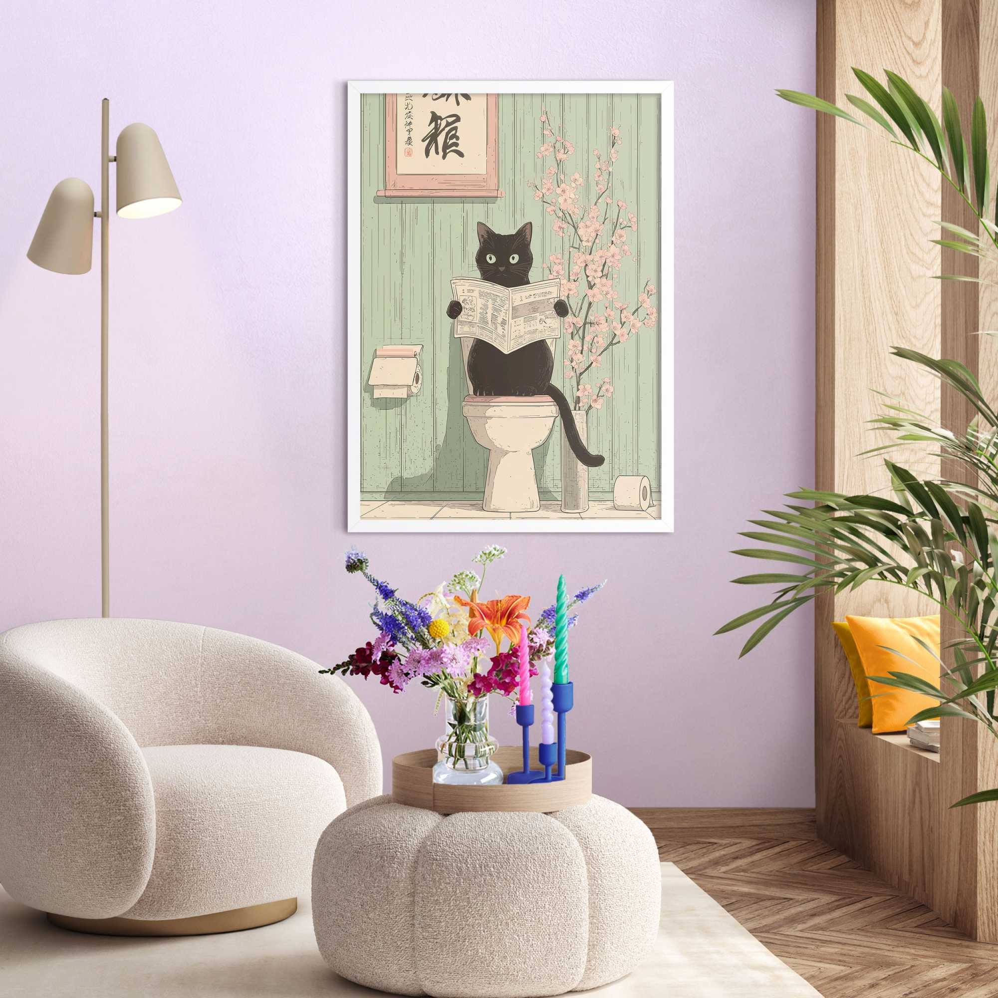 Image of Reinders Bild mit Rahmen "Katzen-News" Tiere 1 Stk. tlg. Toilette - Grün - MDF - Tiere - 50x70 cm